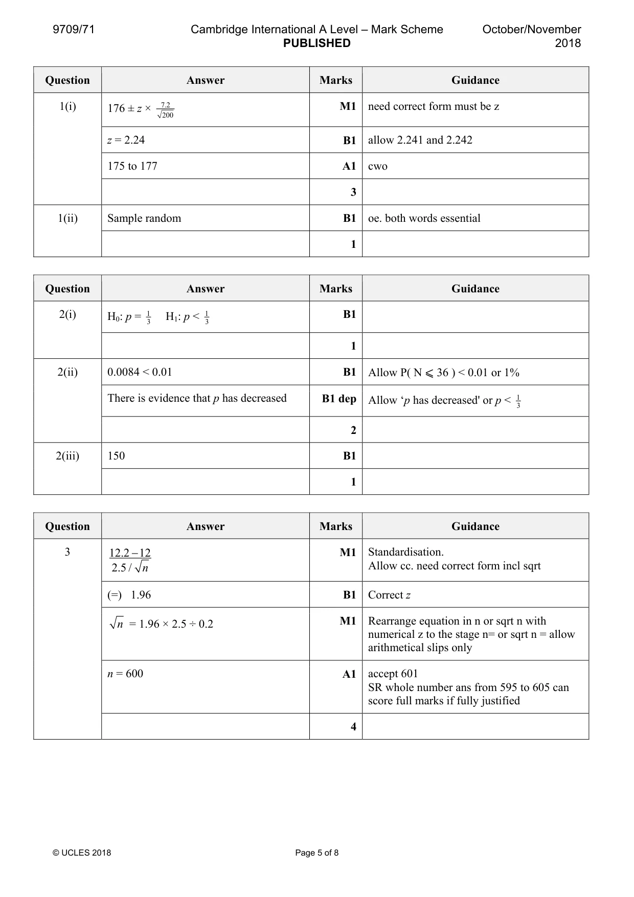 Mark scheme, page 5 of 8
