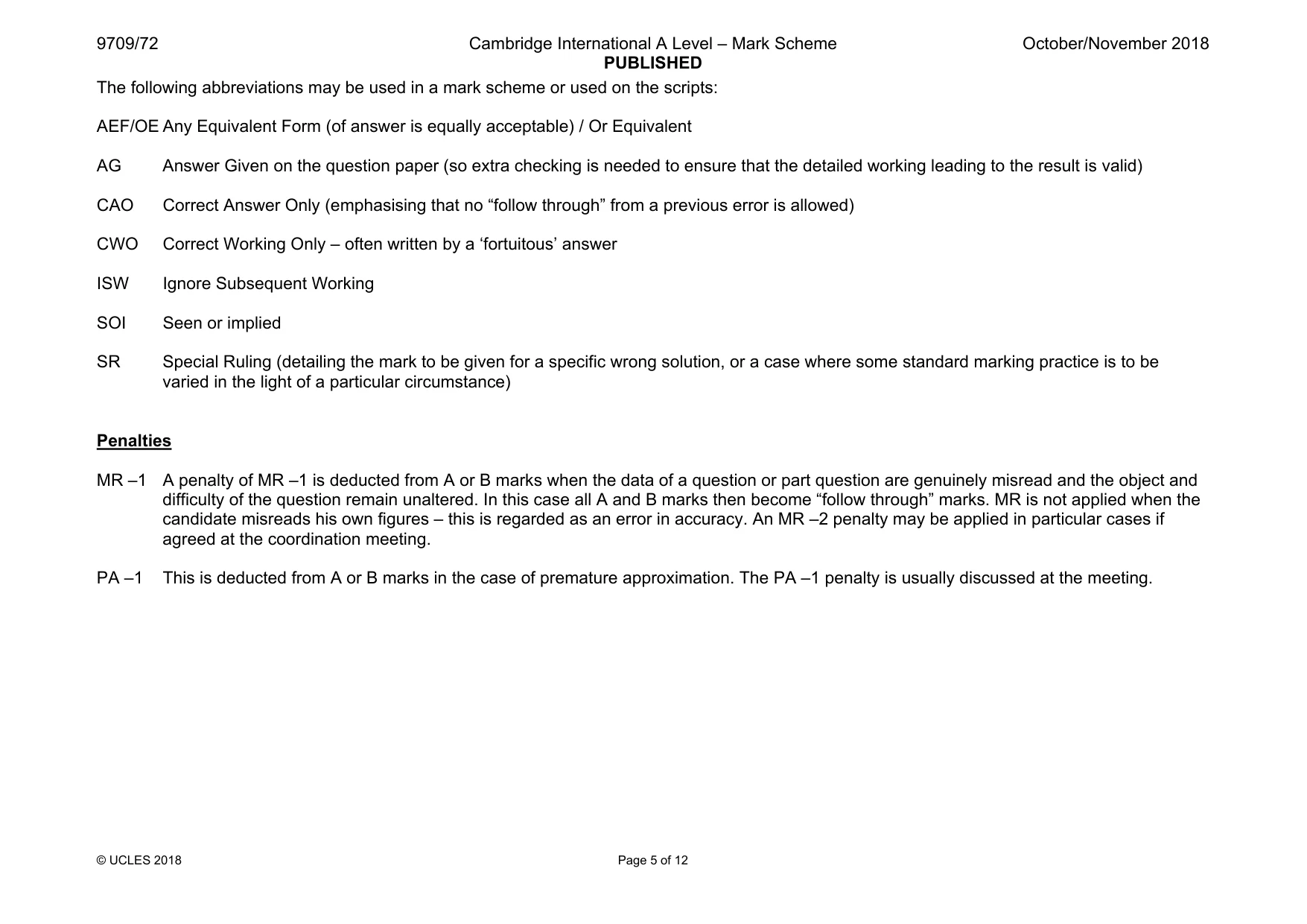 Mark scheme, page 5 of 12