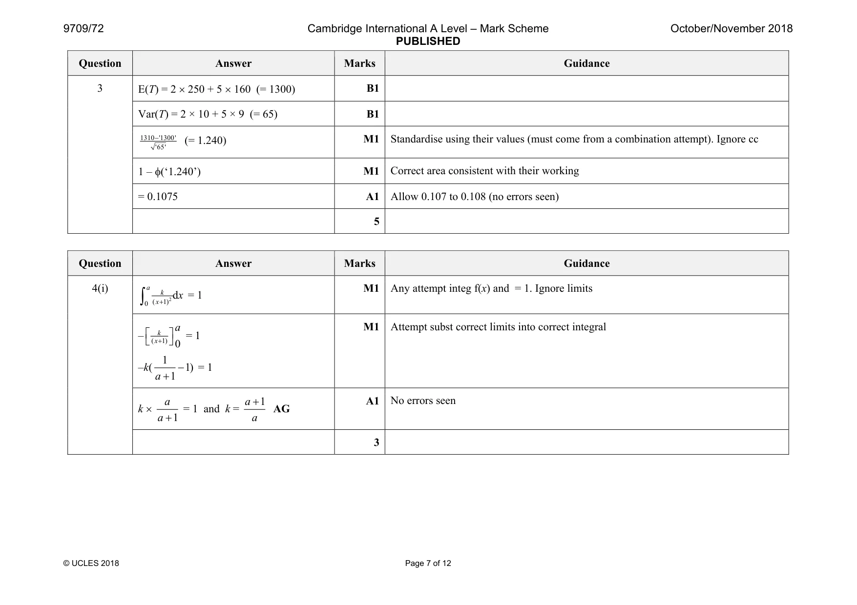 Mark scheme, page 7 of 12