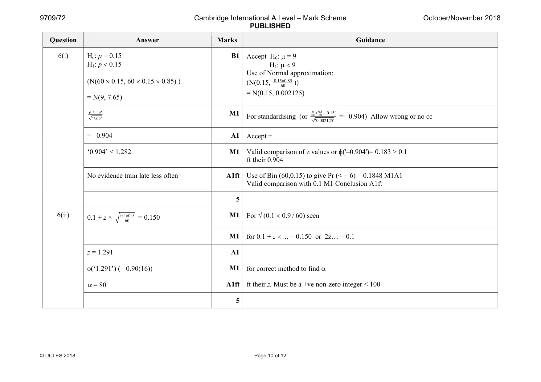 Mark scheme, page 10 of 12
