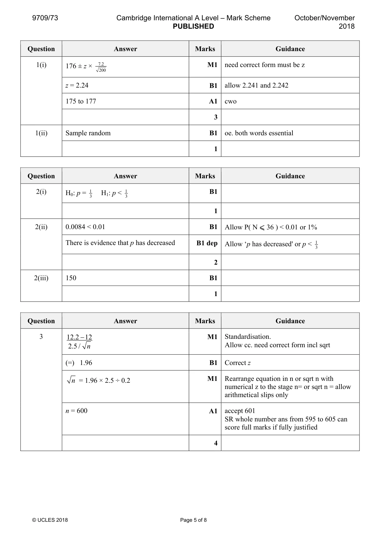 Mark scheme, page 5 of 8