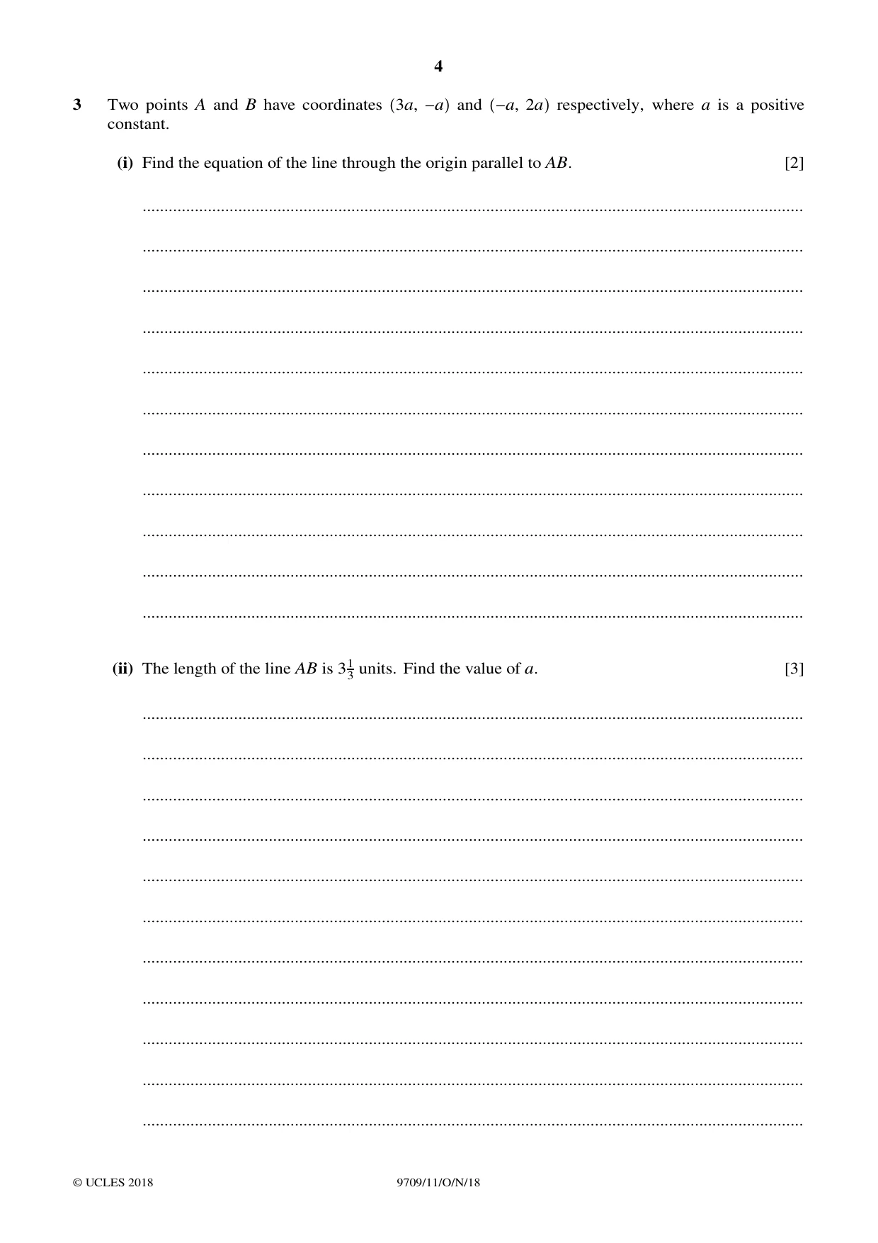 Cambridge A Level Mathematics 9709 2018 Oct/Nov Paper 1 · Variant 1 question paper, page 4 of 20