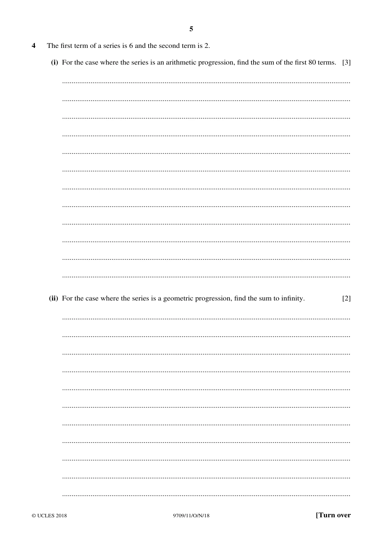 Cambridge A Level Mathematics 9709 2018 Oct/Nov Paper 1 · Variant 1 question paper, page 5 of 20