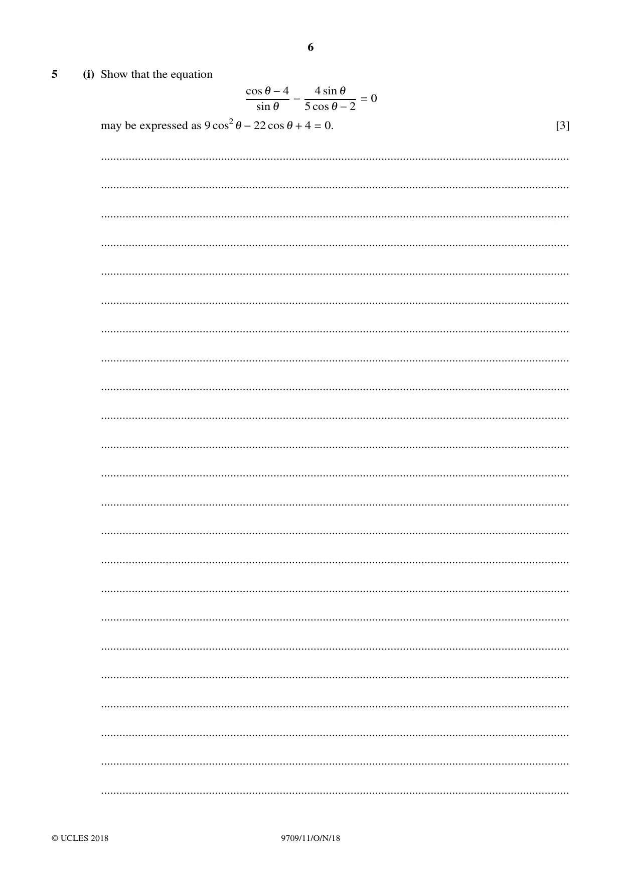 Cambridge A Level Mathematics 9709 2018 Oct/Nov Paper 1 · Variant 1 question paper, page 6 of 20