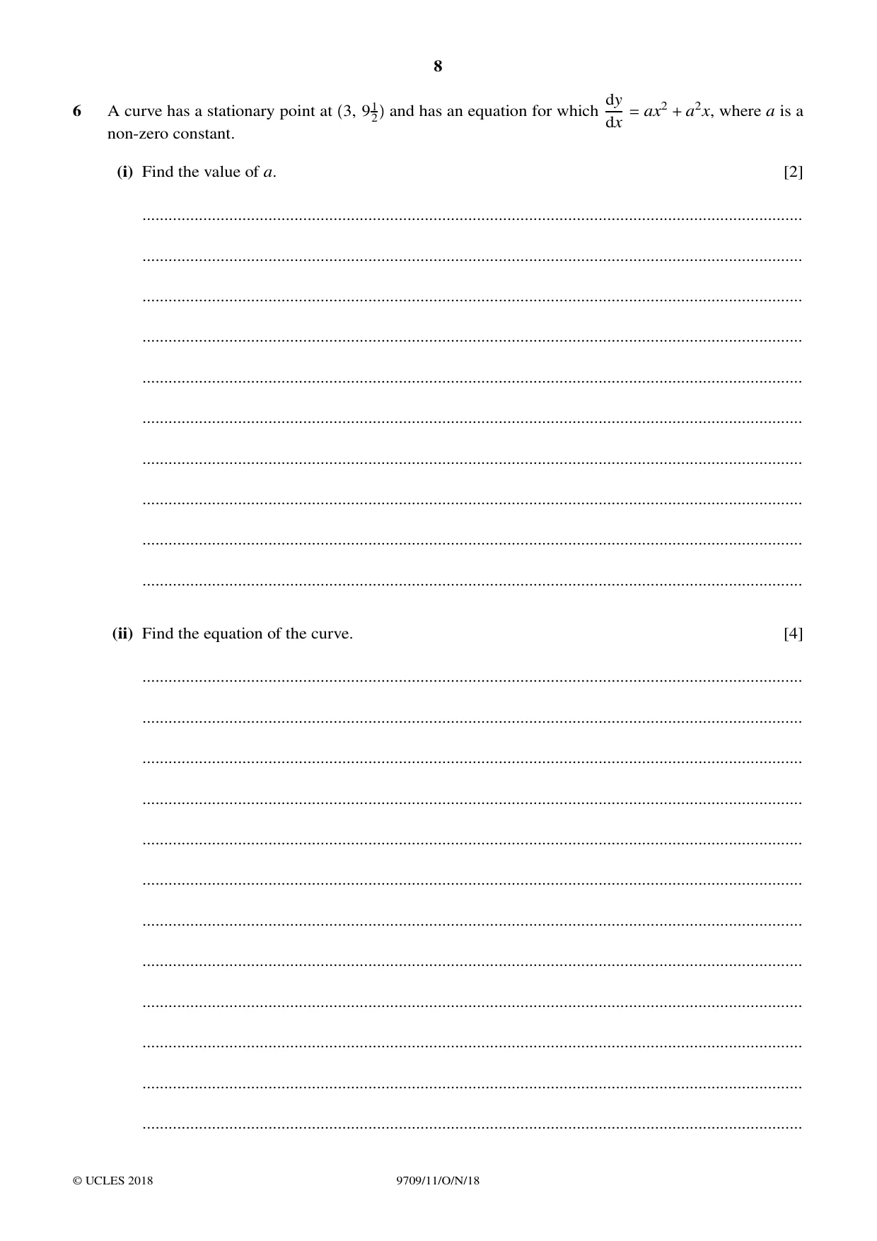 Cambridge A Level Mathematics 9709 2018 Oct/Nov Paper 1 · Variant 1 question paper, page 8 of 20