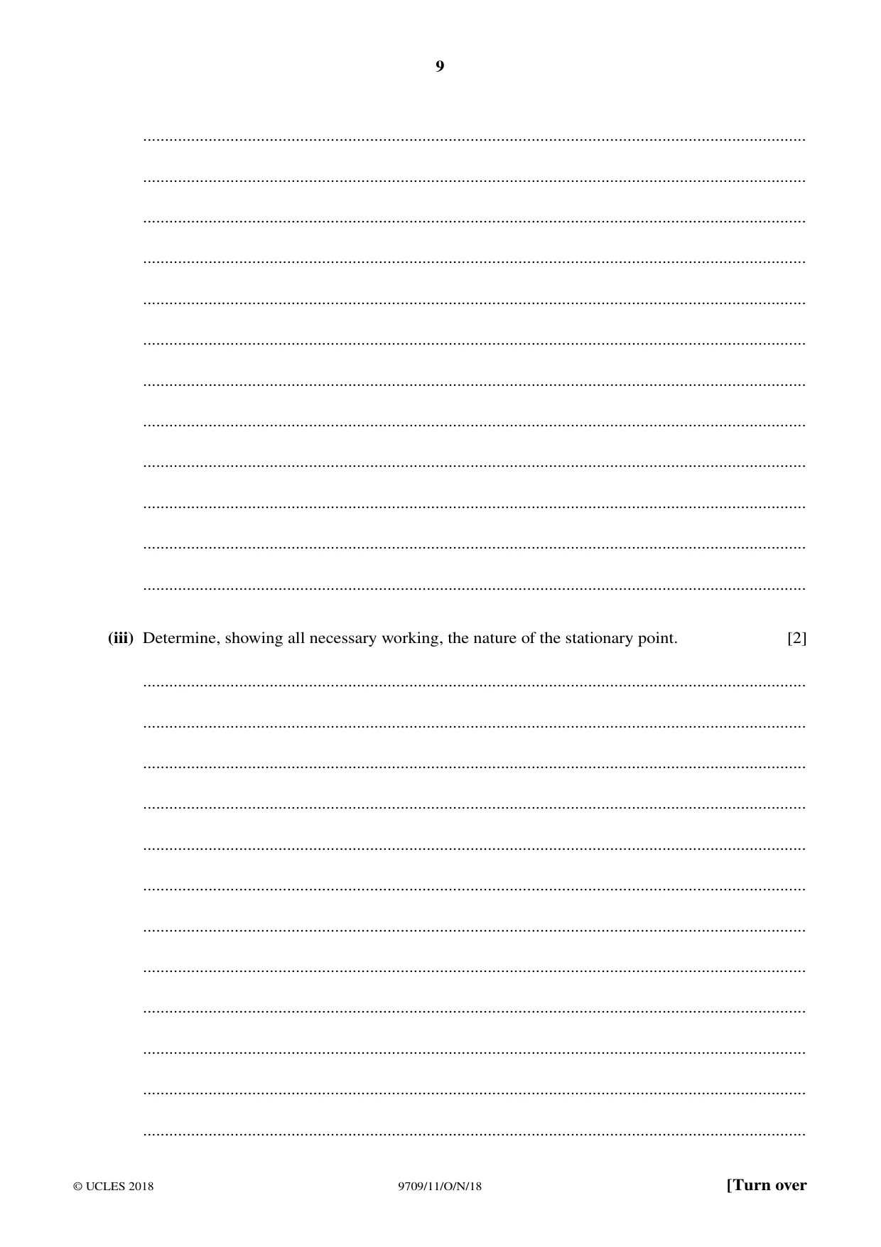 Cambridge A Level Mathematics 9709 2018 Oct/Nov Paper 1 · Variant 1 question paper, page 9 of 20