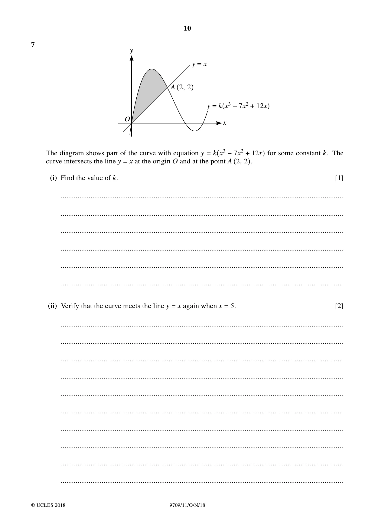 Cambridge A Level Mathematics 9709 2018 Oct/Nov Paper 1 · Variant 1 question paper, page 10 of 20