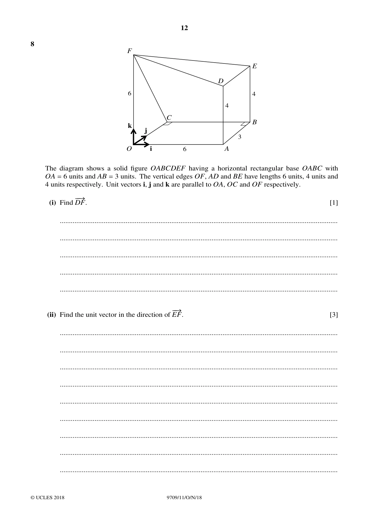 Cambridge A Level Mathematics 9709 2018 Oct/Nov Paper 1 · Variant 1 question paper, page 12 of 20