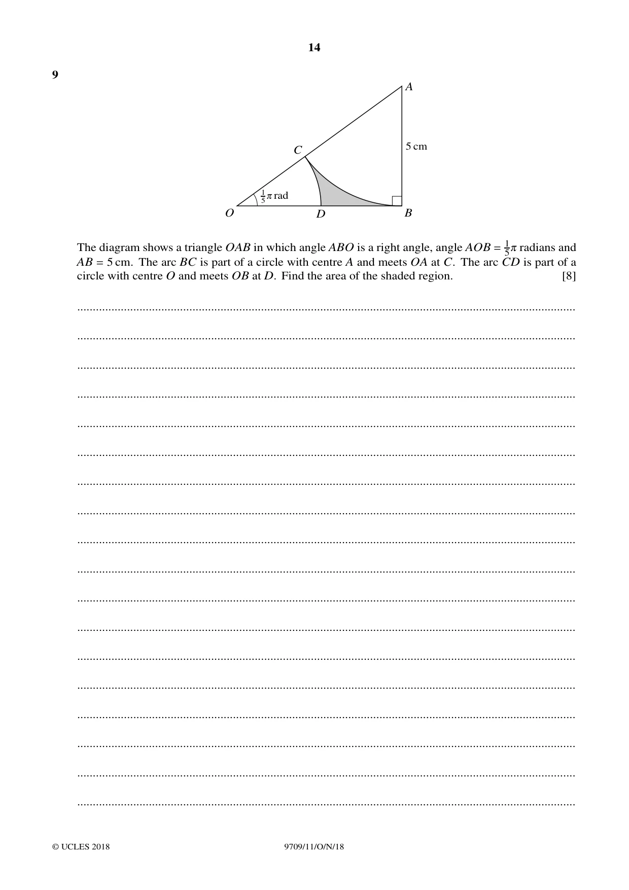 Cambridge A Level Mathematics 9709 2018 Oct/Nov Paper 1 · Variant 1 question paper, page 14 of 20