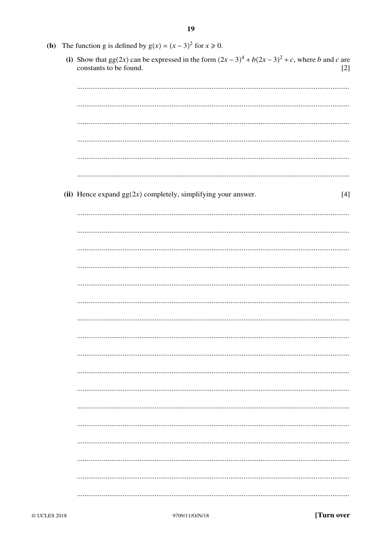 Cambridge A Level Mathematics 9709 2018 Oct/Nov Paper 1 · Variant 1 question paper, page 19 of 20