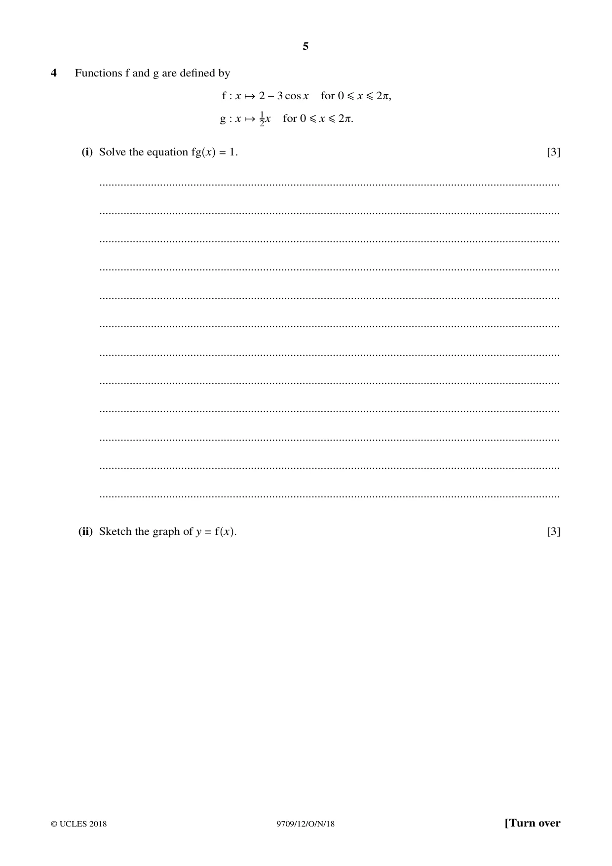 Cambridge A Level Mathematics 9709 2018 Oct/Nov Paper 1 · Variant 2 question paper, page 5 of 20