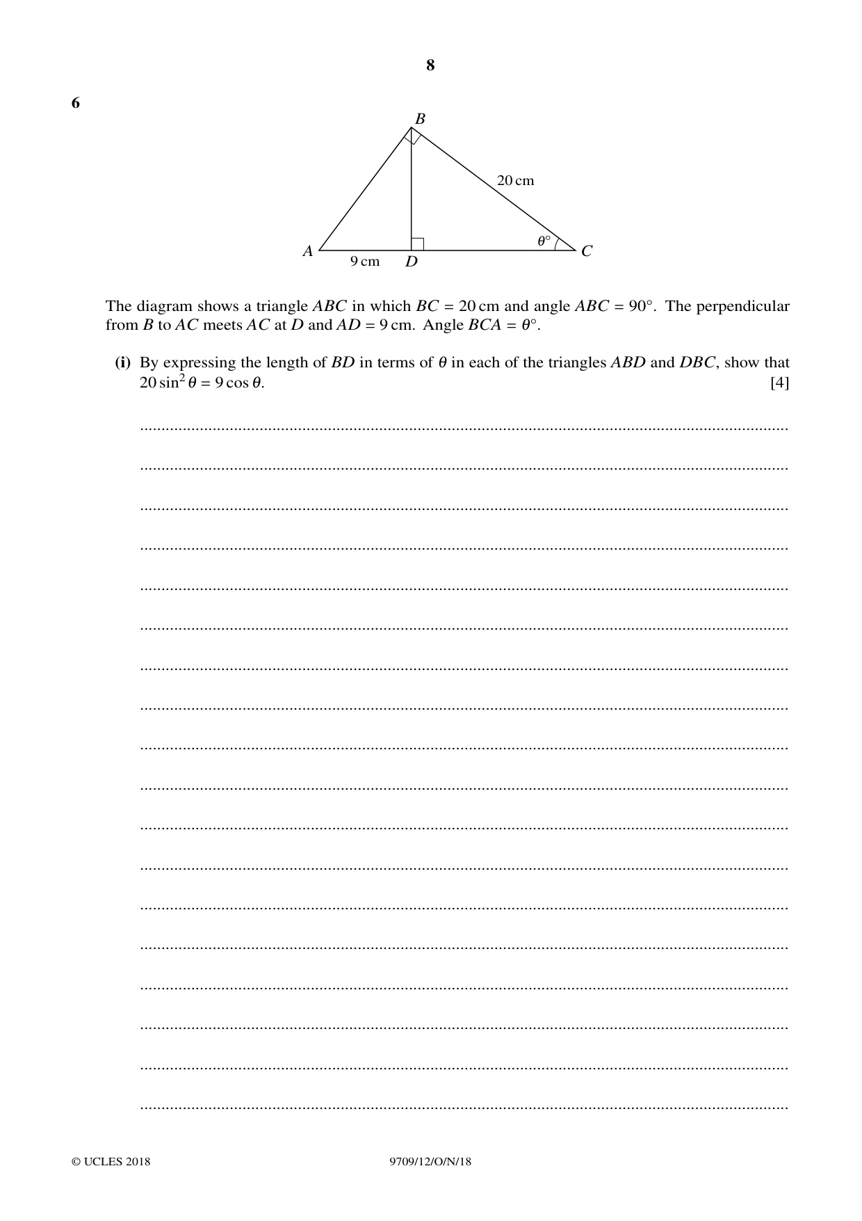 Cambridge A Level Mathematics 9709 2018 Oct/Nov Paper 1 · Variant 2 question paper, page 8 of 20