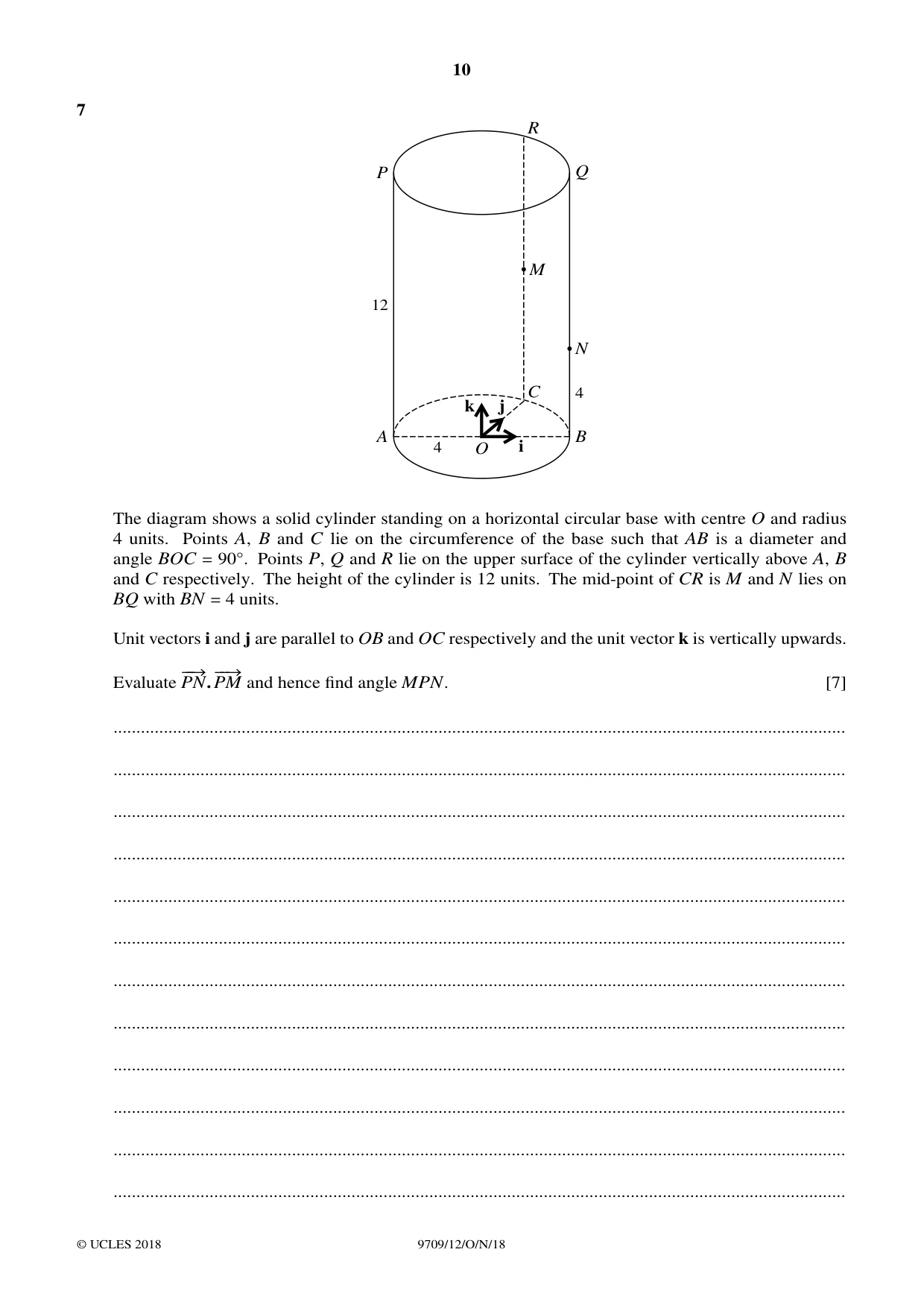 Cambridge A Level Mathematics 9709 2018 Oct/Nov Paper 1 · Variant 2 question paper, page 10 of 20