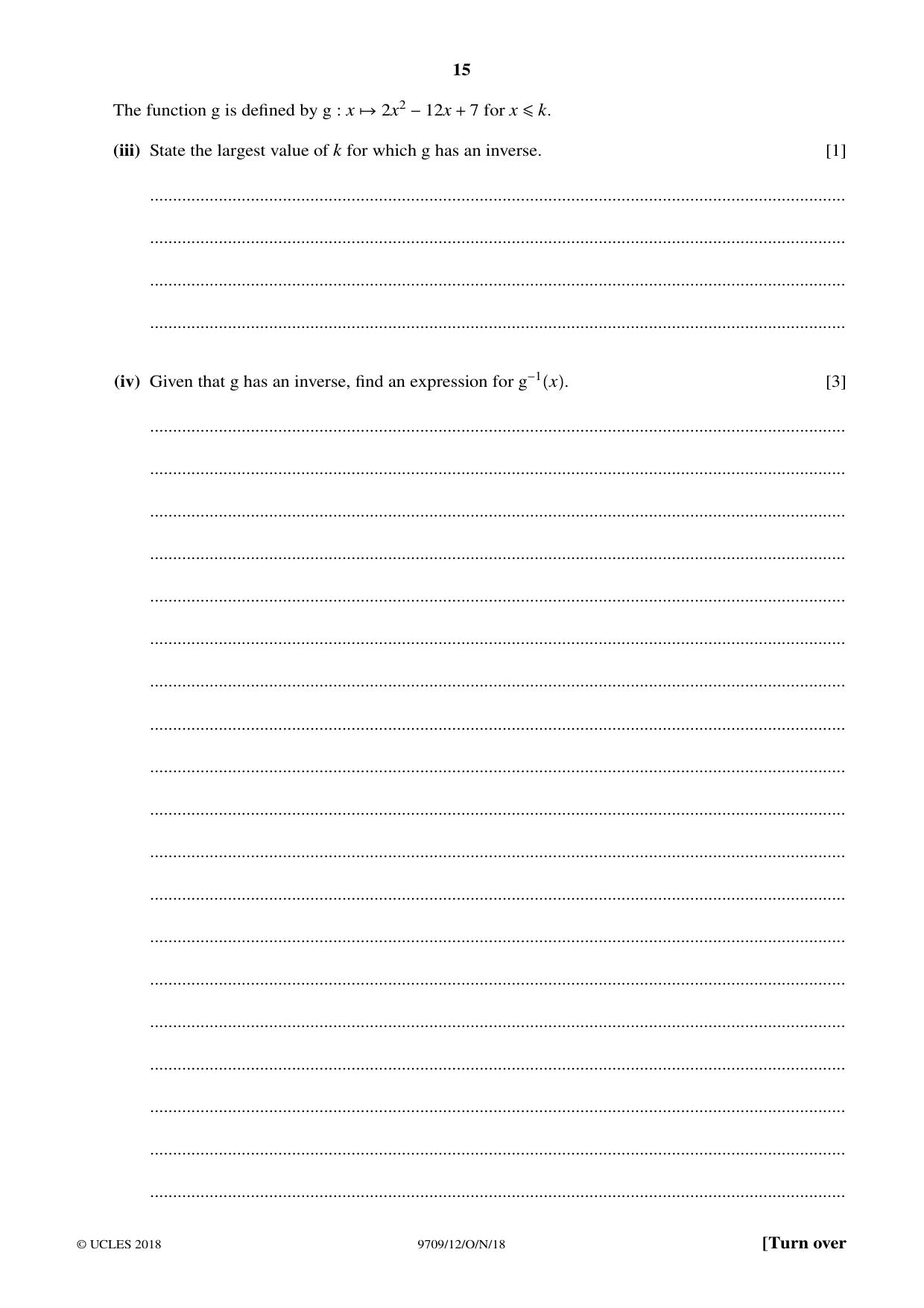 Cambridge A Level Mathematics 9709 2018 Oct/Nov Paper 1 · Variant 2 question paper, page 15 of 20