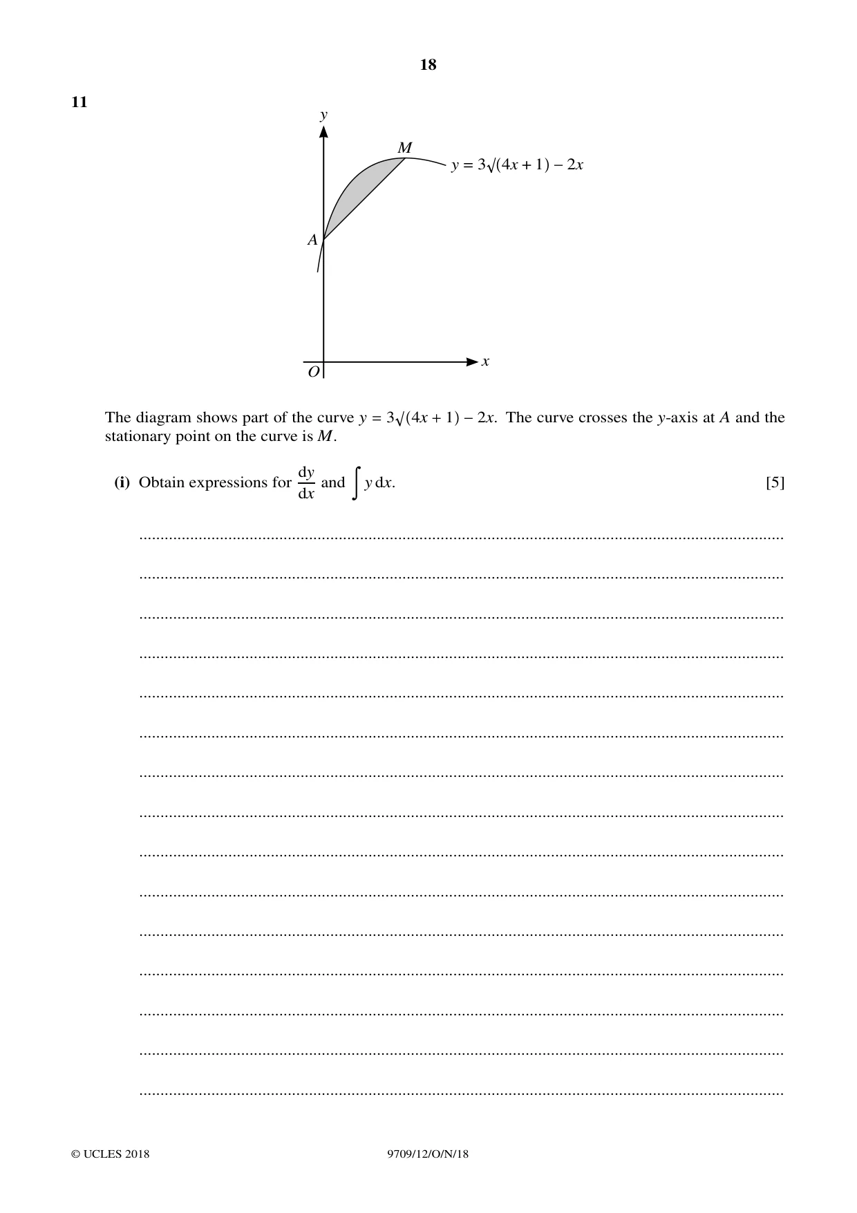 Cambridge A Level Mathematics 9709 2018 Oct/Nov Paper 1 · Variant 2 question paper, page 18 of 20