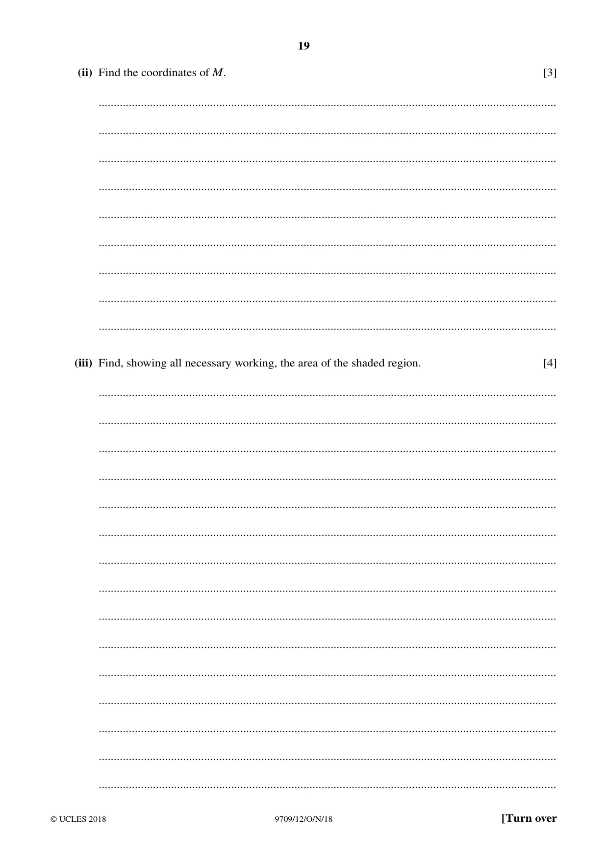 Cambridge A Level Mathematics 9709 2018 Oct/Nov Paper 1 · Variant 2 question paper, page 19 of 20