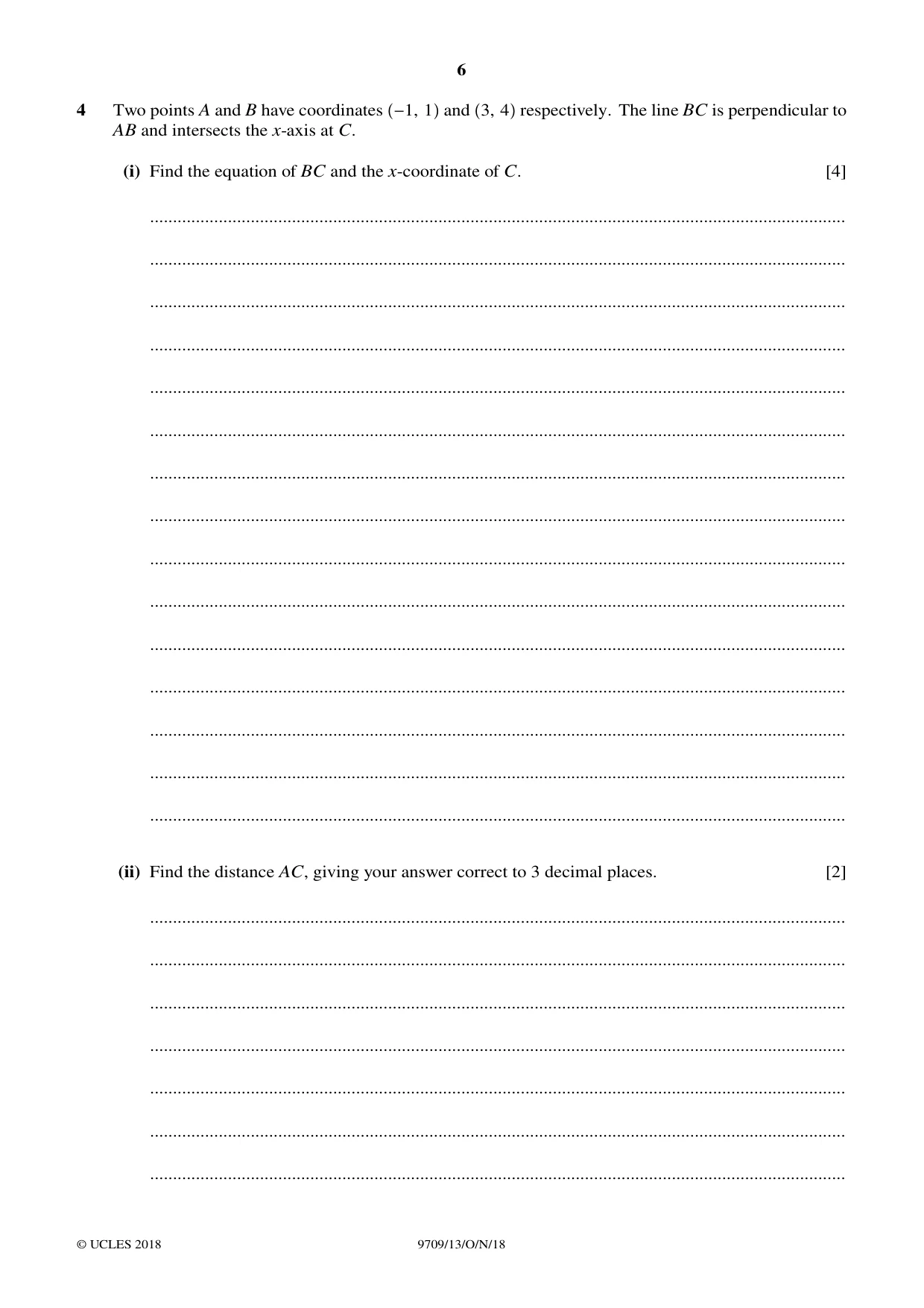 Cambridge A Level Mathematics 9709 2018 Oct/Nov Paper 1 · Variant 3 question paper, page 6 of 20