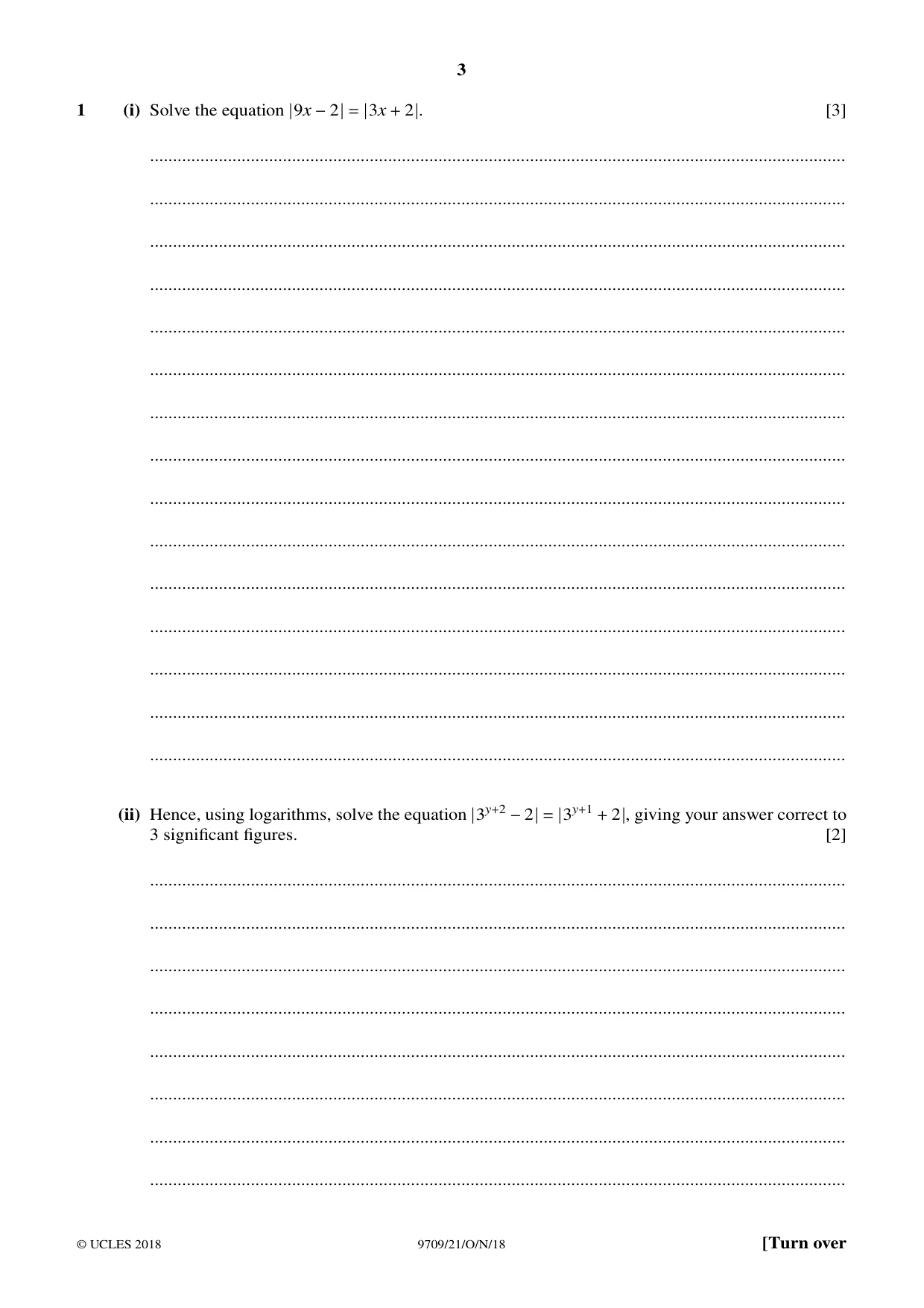 Cambridge A Level Mathematics 9709 2018 Oct/Nov Paper 2 · Variant 1 question paper, page 3 of 16