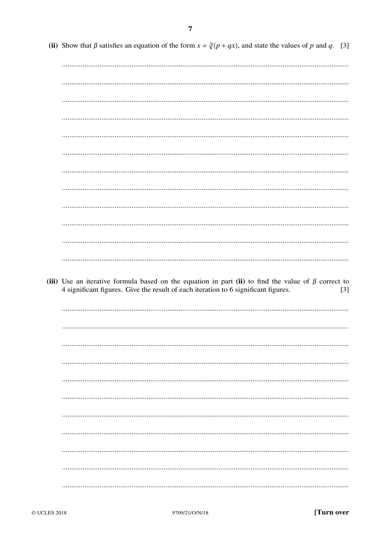 Cambridge A Level Mathematics 9709 2018 Oct/Nov Paper 2 · Variant 1 question paper, page 7 of 16