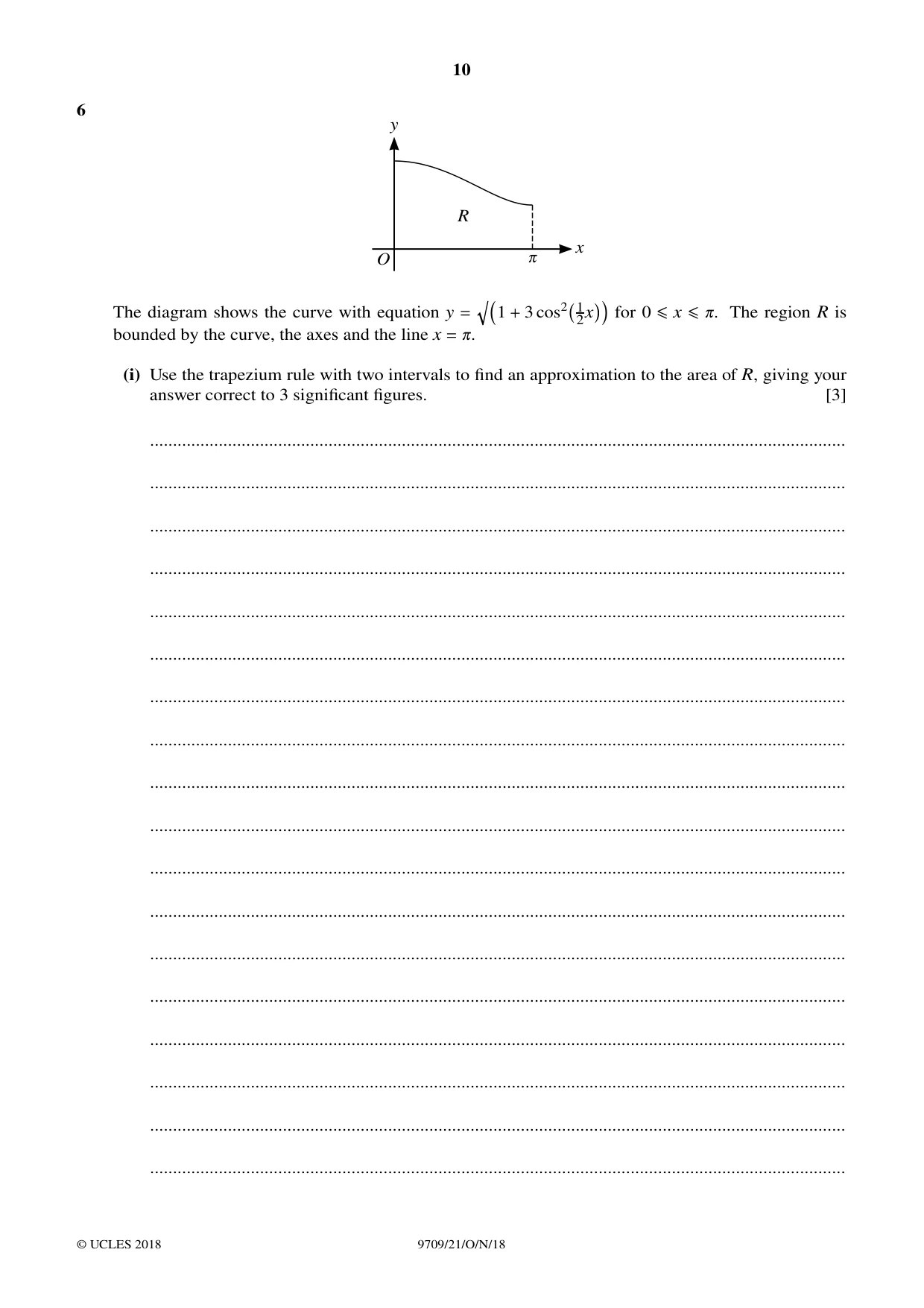 Cambridge A Level Mathematics 9709 2018 Oct/Nov Paper 2 · Variant 1 question paper, page 10 of 16
