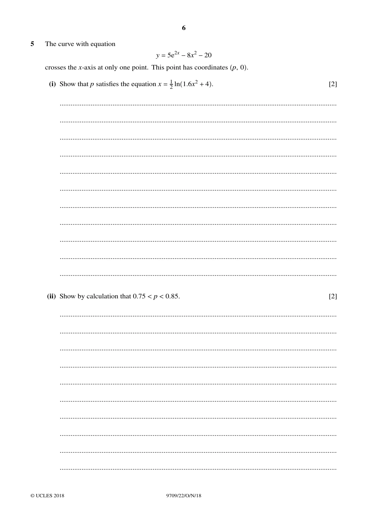 Cambridge A Level Mathematics 9709 2018 Oct/Nov Paper 2 · Variant 2 question paper, page 6 of 12
