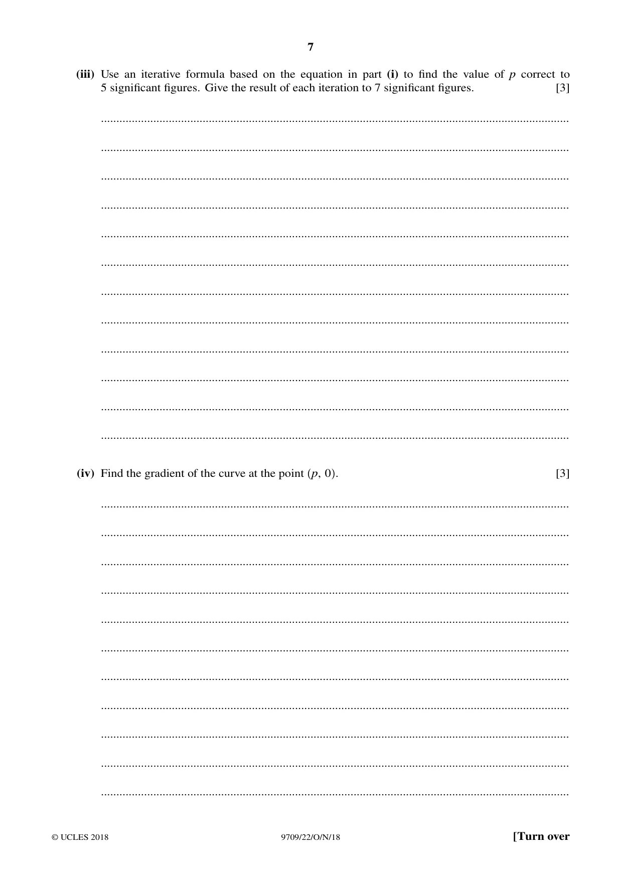 Cambridge A Level Mathematics 9709 2018 Oct/Nov Paper 2 · Variant 2 question paper, page 7 of 12