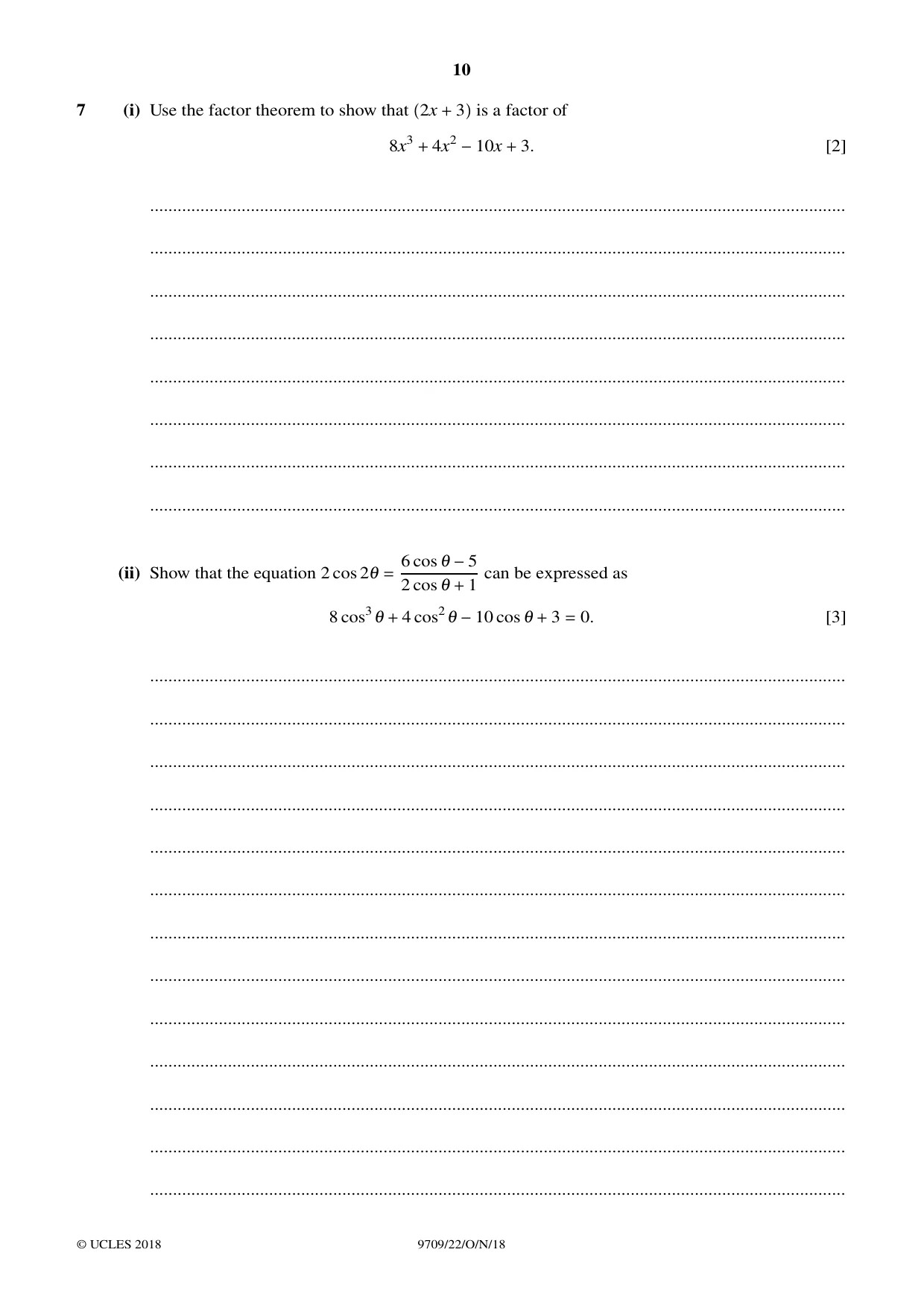 Cambridge A Level Mathematics 9709 2018 Oct/Nov Paper 2 · Variant 2 question paper, page 10 of 12