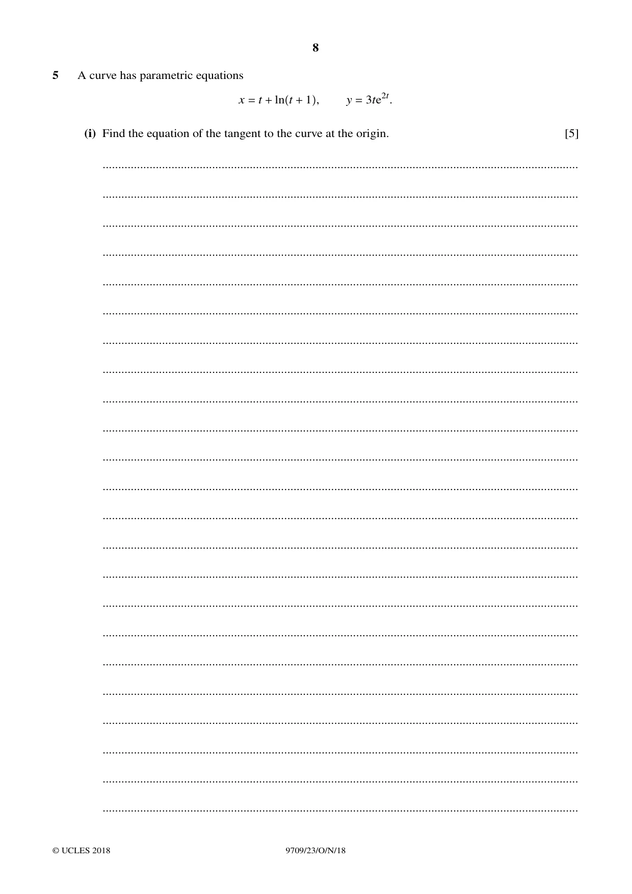 Cambridge A Level Mathematics 9709 2018 Oct/Nov Paper 2 · Variant 3 question paper, page 8 of 16