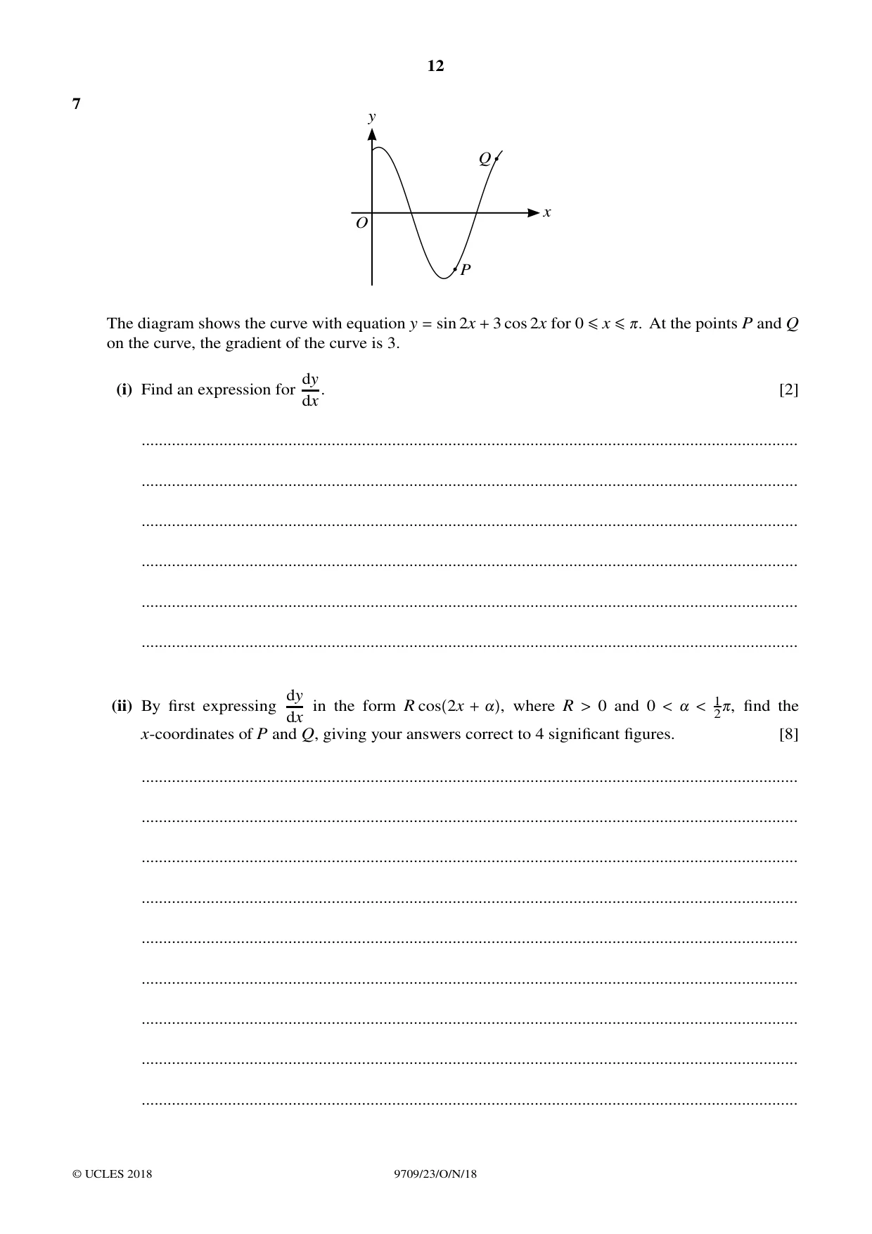 Cambridge A Level Mathematics 9709 2018 Oct/Nov Paper 2 · Variant 3 question paper, page 12 of 16