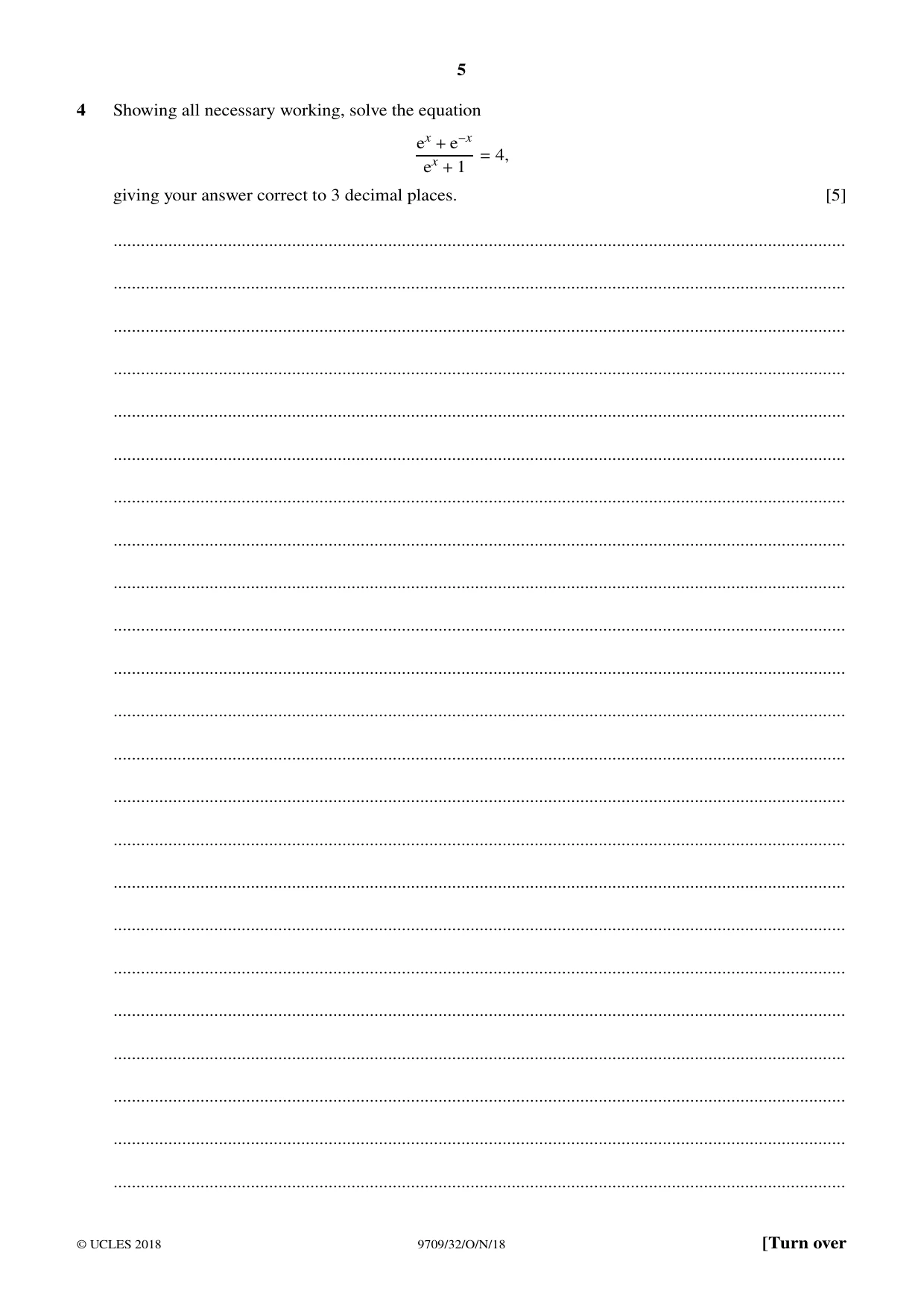 Cambridge A Level Mathematics 9709 2018 Oct/Nov Paper 3 · Variant 2 question paper, page 5 of 20