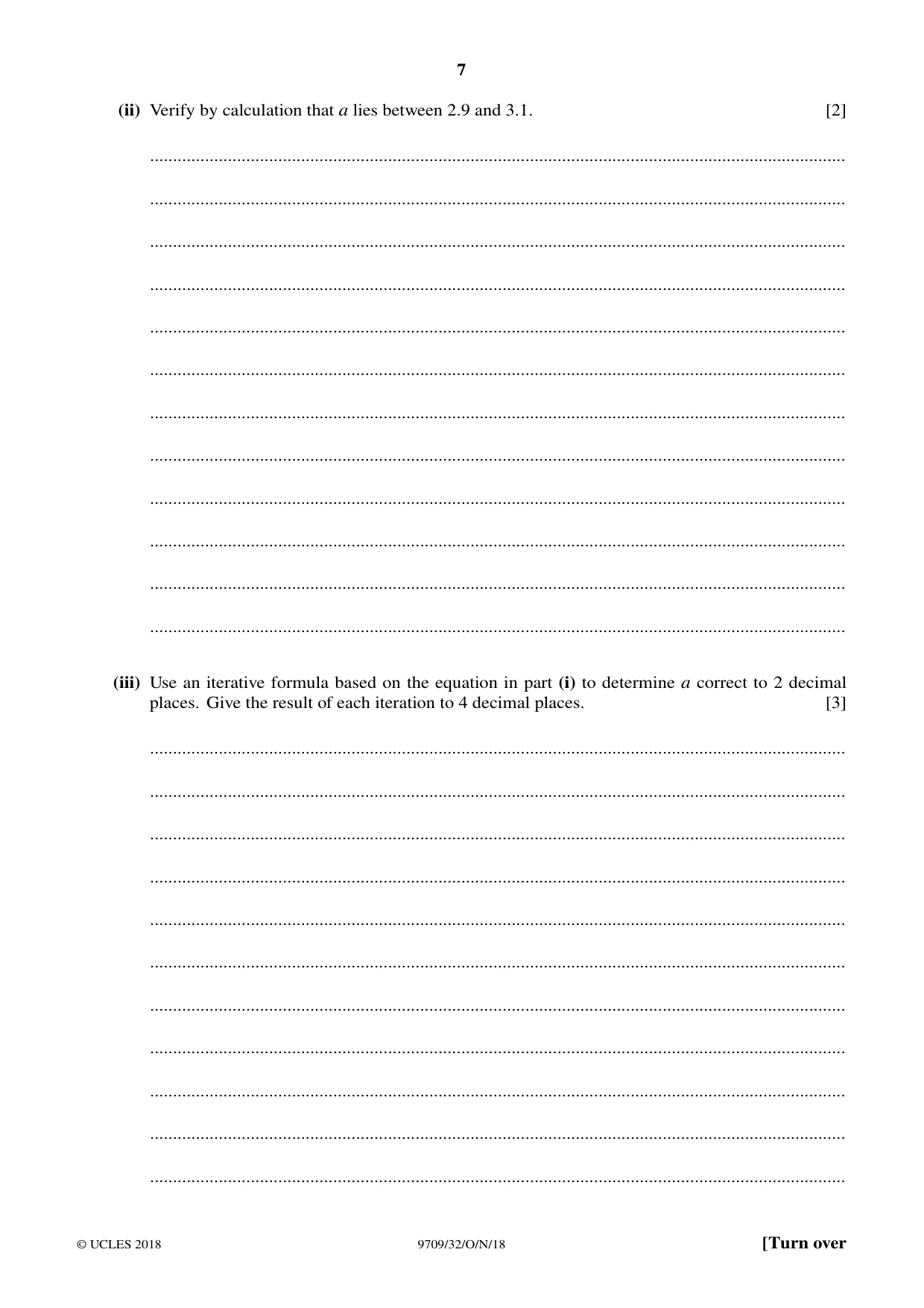Cambridge A Level Mathematics 9709 2018 Oct/Nov Paper 3 · Variant 2 question paper, page 7 of 20