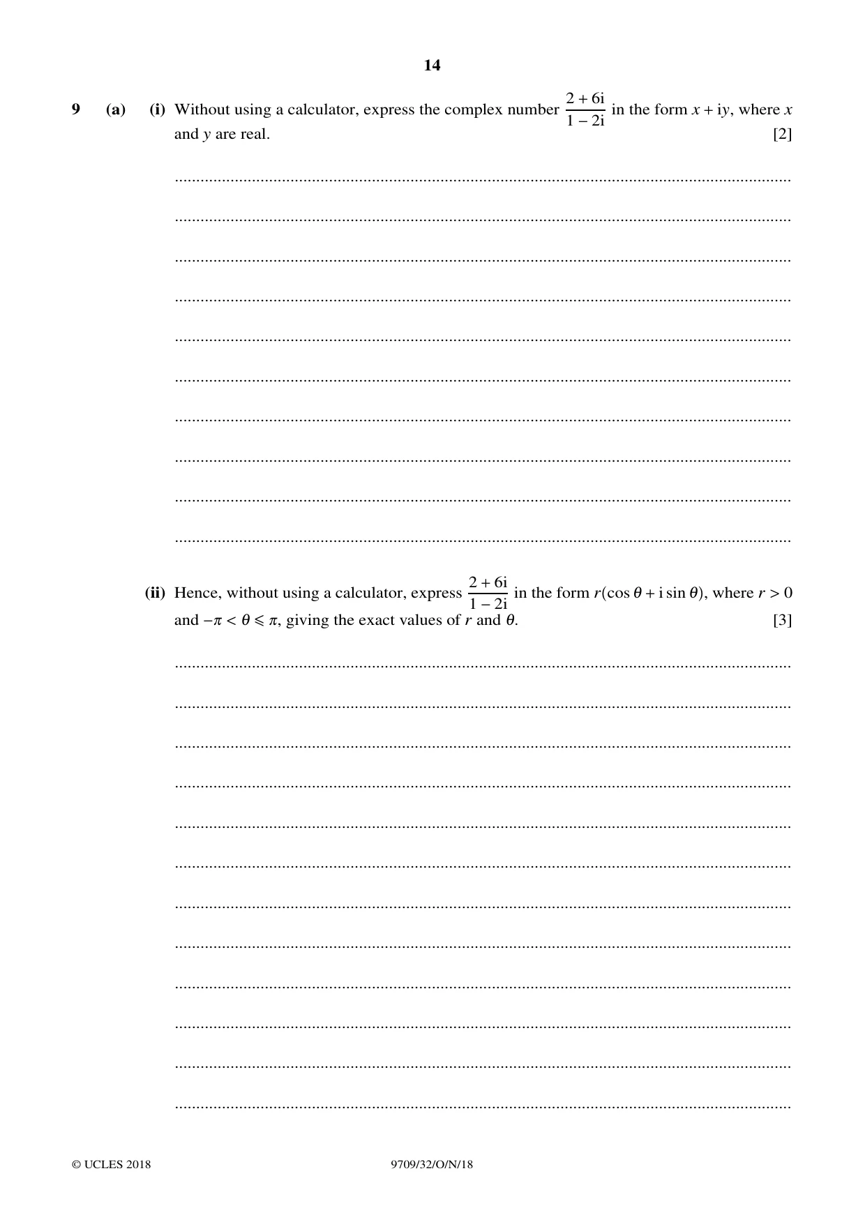 Cambridge A Level Mathematics 9709 2018 Oct/Nov Paper 3 · Variant 2 question paper, page 14 of 20