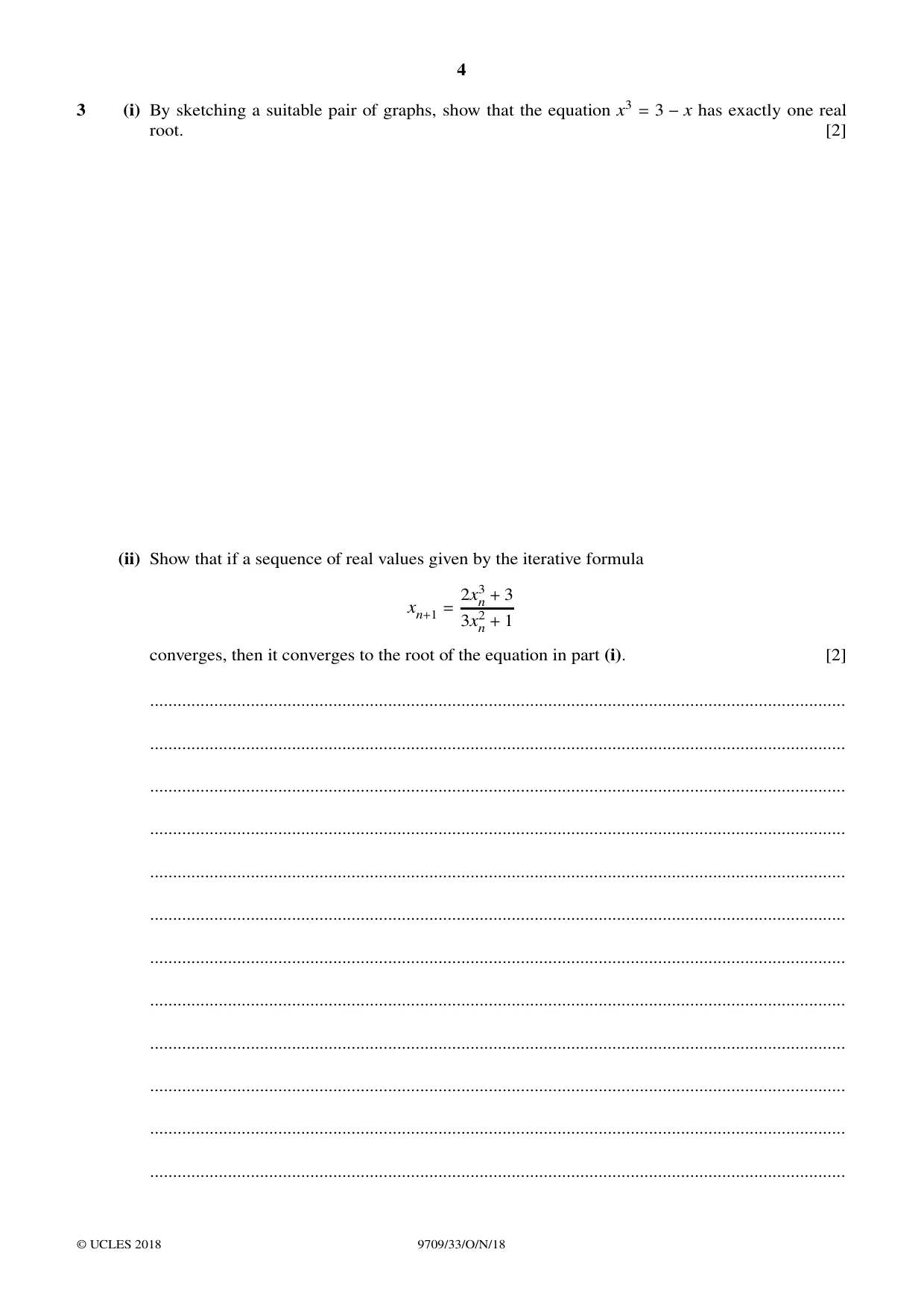 Cambridge A Level Mathematics 9709 2018 Oct/Nov Paper 3 · Variant 3 question paper, page 4 of 20