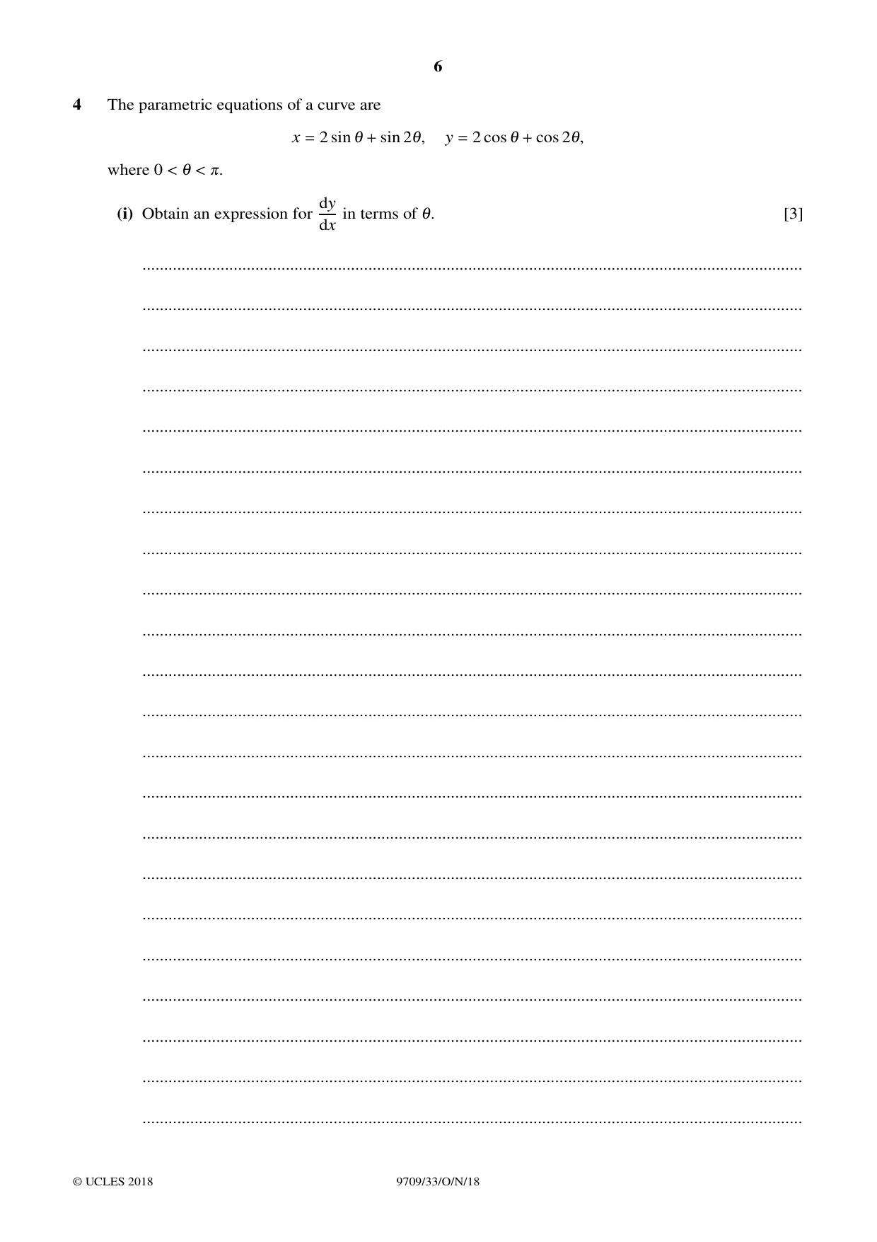 Cambridge A Level Mathematics 9709 2018 Oct/Nov Paper 3 · Variant 3 question paper, page 6 of 20