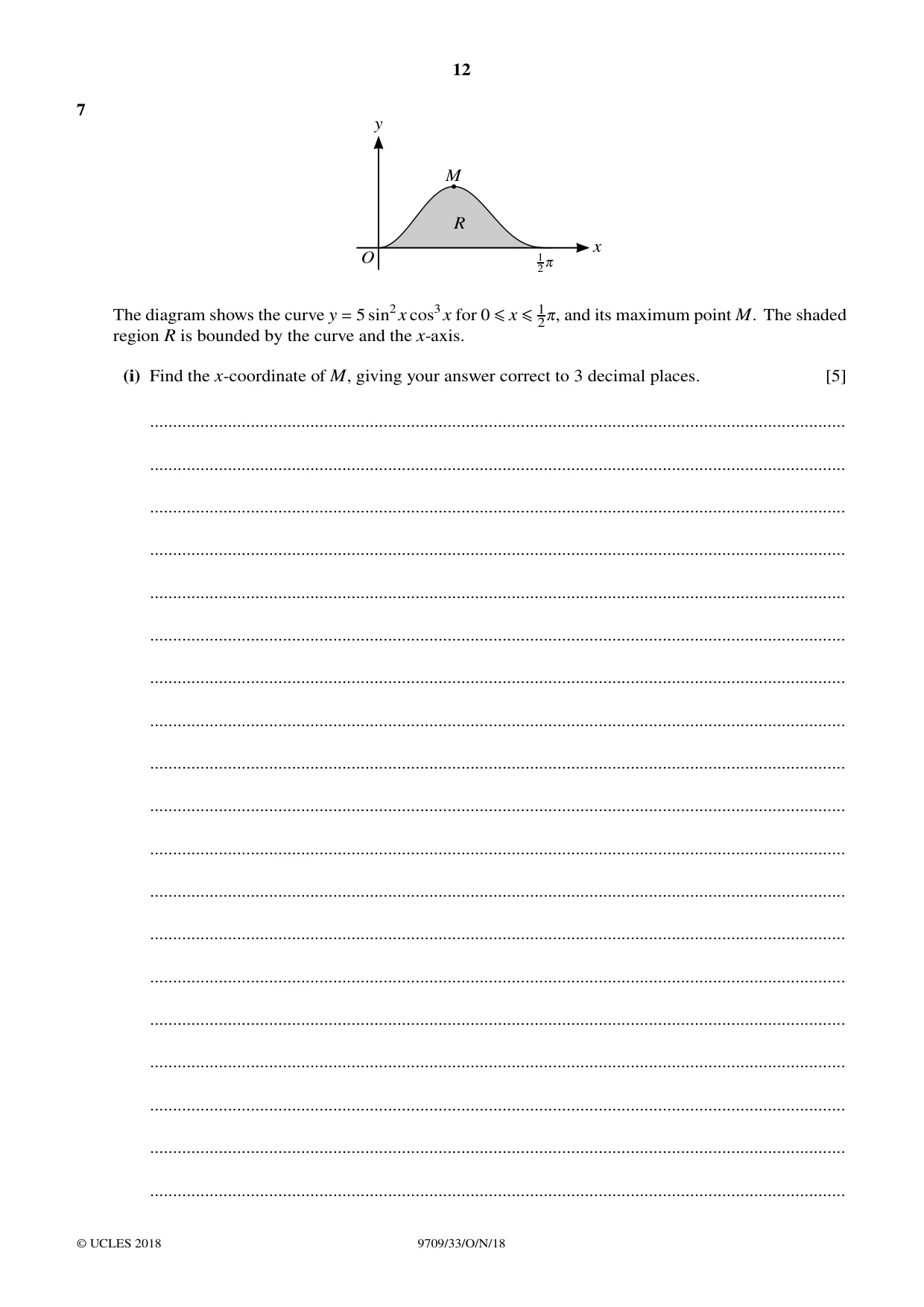 Cambridge A Level Mathematics 9709 2018 Oct/Nov Paper 3 · Variant 3 question paper, page 12 of 20