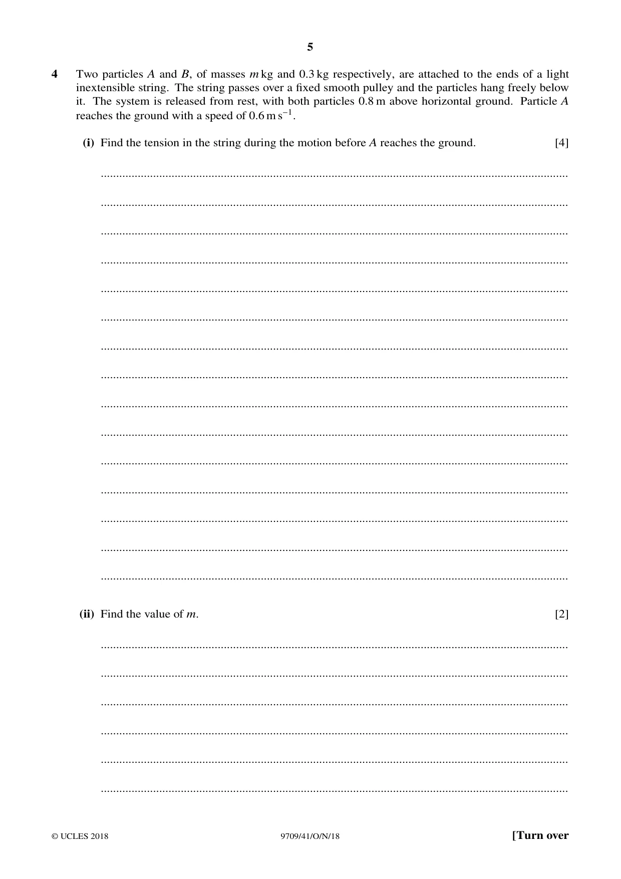 Cambridge A Level Mathematics 9709 2018 Oct/Nov Paper 4 · Variant 1 question paper, page 5 of 12