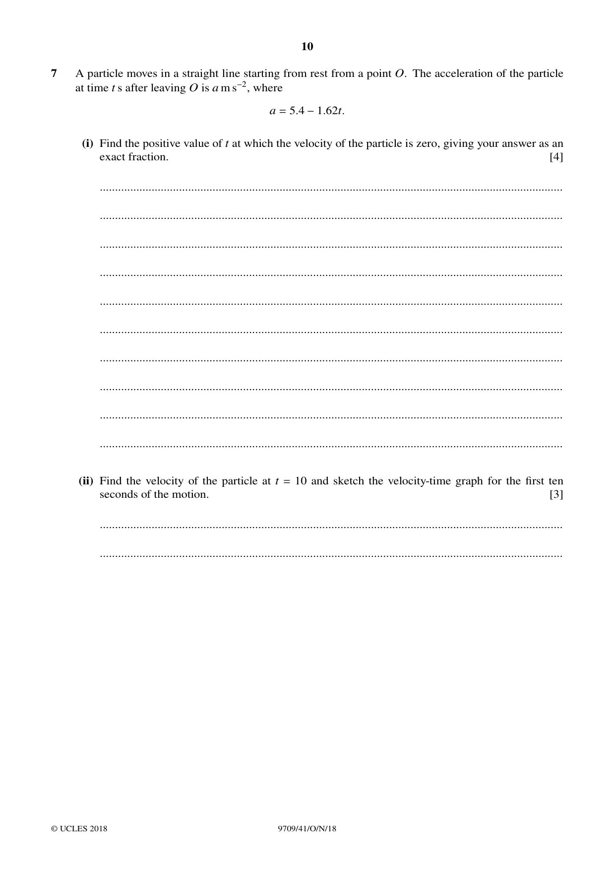 Cambridge A Level Mathematics 9709 2018 Oct/Nov Paper 4 · Variant 1 question paper, page 10 of 12
