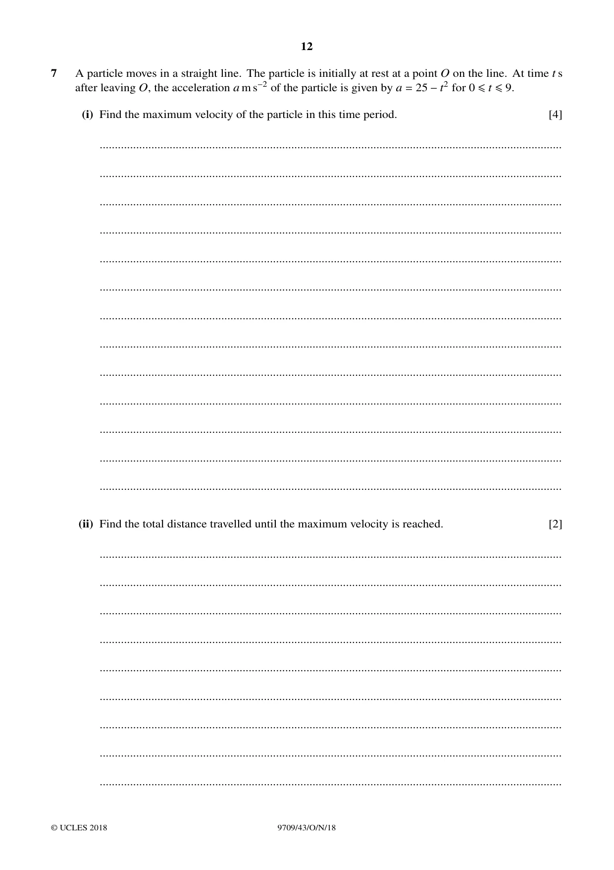 Cambridge A Level Mathematics 9709 2018 Oct/Nov Paper 4 · Variant 3 question paper, page 12 of 16