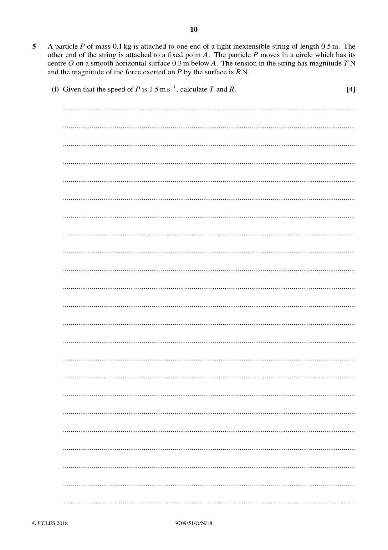 Cambridge A Level Mathematics 9709 2018 Oct/Nov Paper 5 · Variant 1 question paper, page 10 of 16
