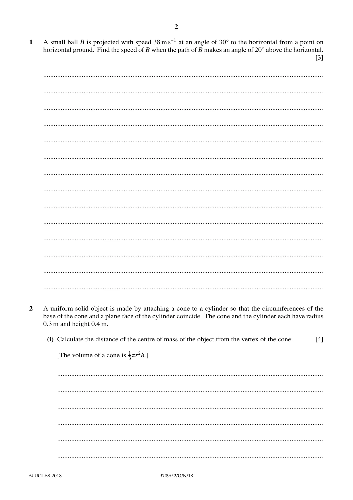 Cambridge A Level Mathematics 9709 2018 Oct/Nov Paper 5 · Variant 2 question paper, page 2 of 16