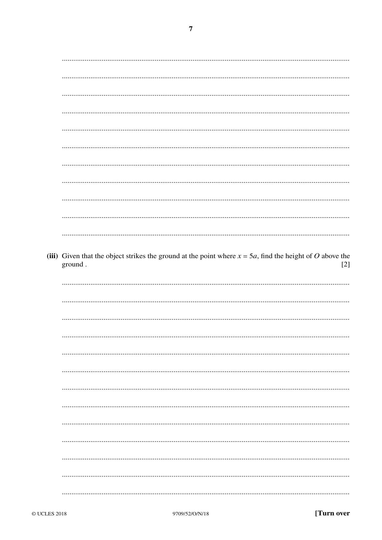 Cambridge A Level Mathematics 9709 2018 Oct/Nov Paper 5 · Variant 2 question paper, page 7 of 16