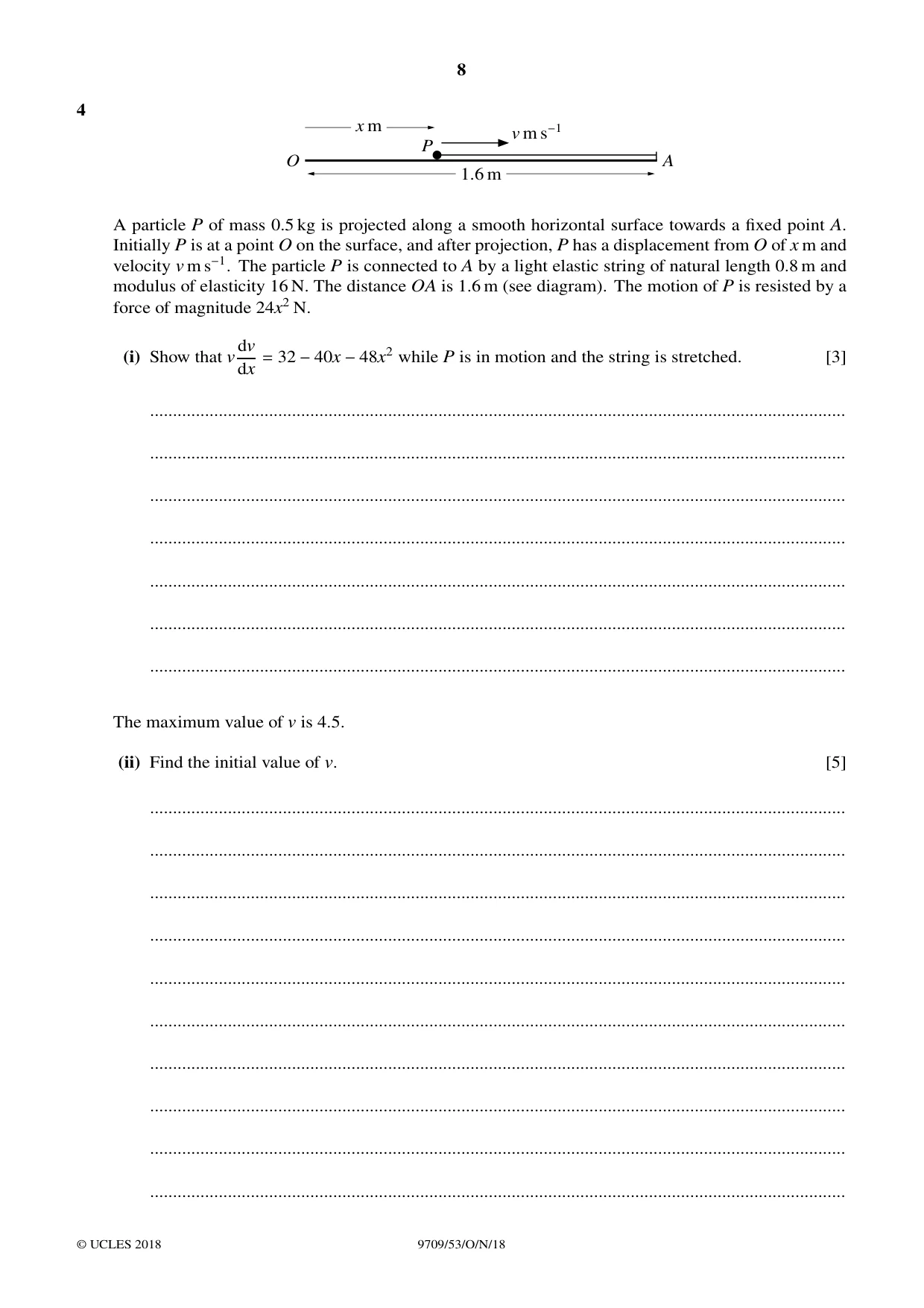 Cambridge A Level Mathematics 9709 2018 Oct/Nov Paper 5 · Variant 3 question paper, page 8 of 16