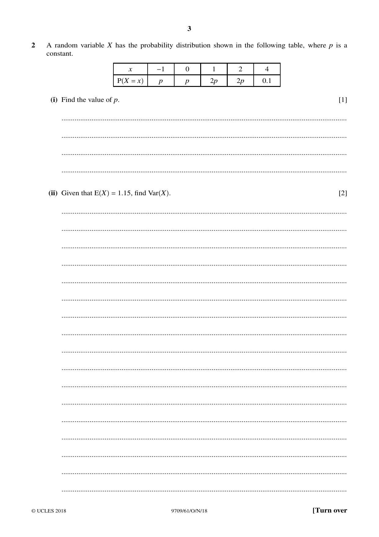 Cambridge A Level Mathematics 9709 2018 Oct/Nov Paper 6 · Variant 1 question paper, page 3 of 16