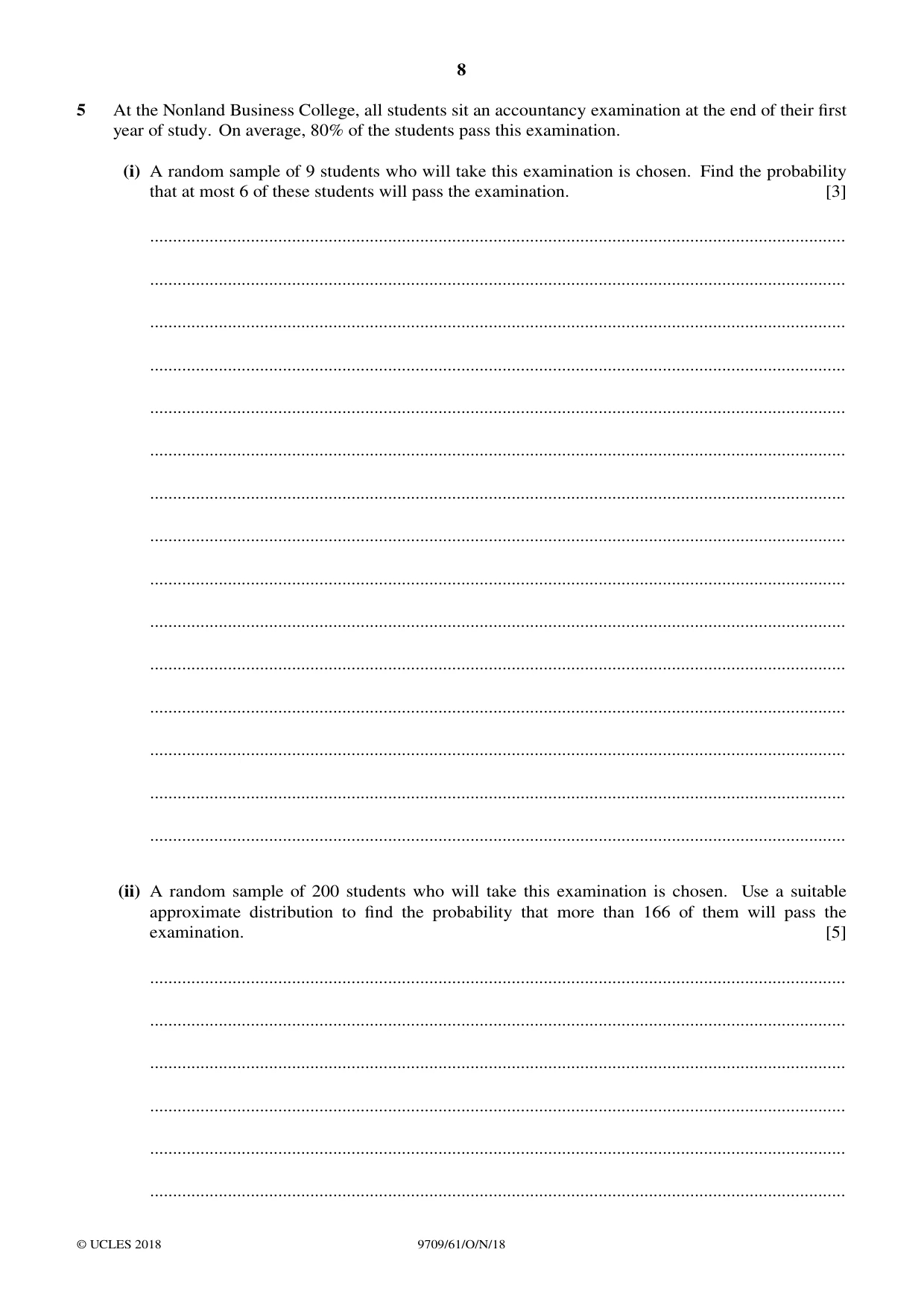 Cambridge A Level Mathematics 9709 2018 Oct/Nov Paper 6 · Variant 1 question paper, page 8 of 16