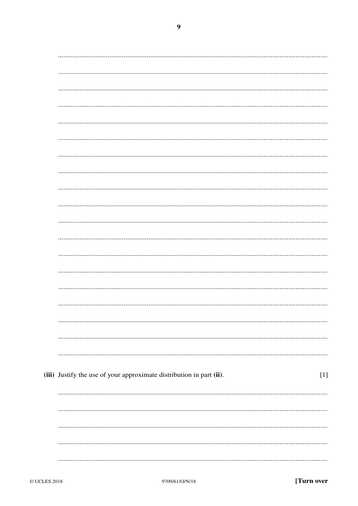 Cambridge A Level Mathematics 9709 2018 Oct/Nov Paper 6 · Variant 1 question paper, page 9 of 16