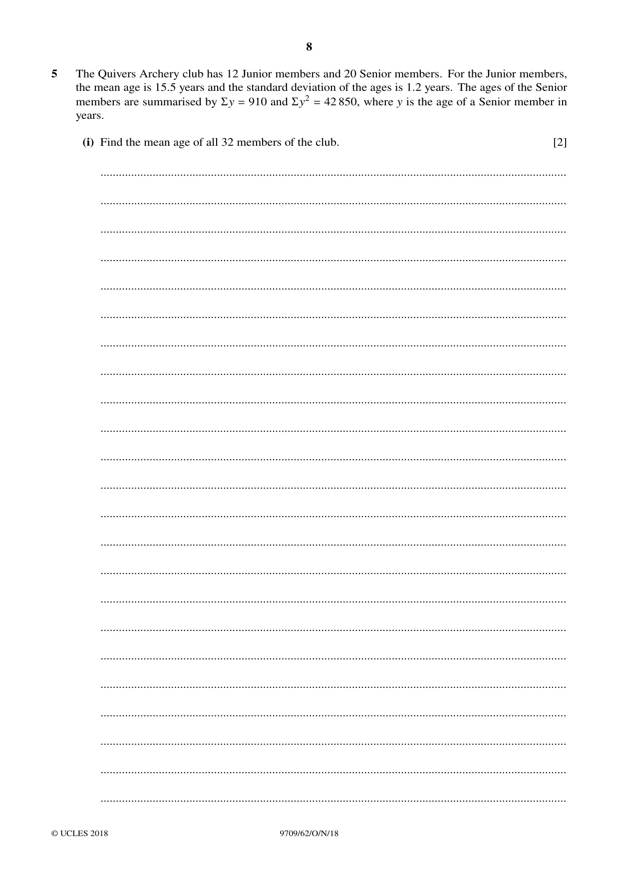 Cambridge A Level Mathematics 9709 2018 Oct/Nov Paper 6 · Variant 2 question paper, page 8 of 16