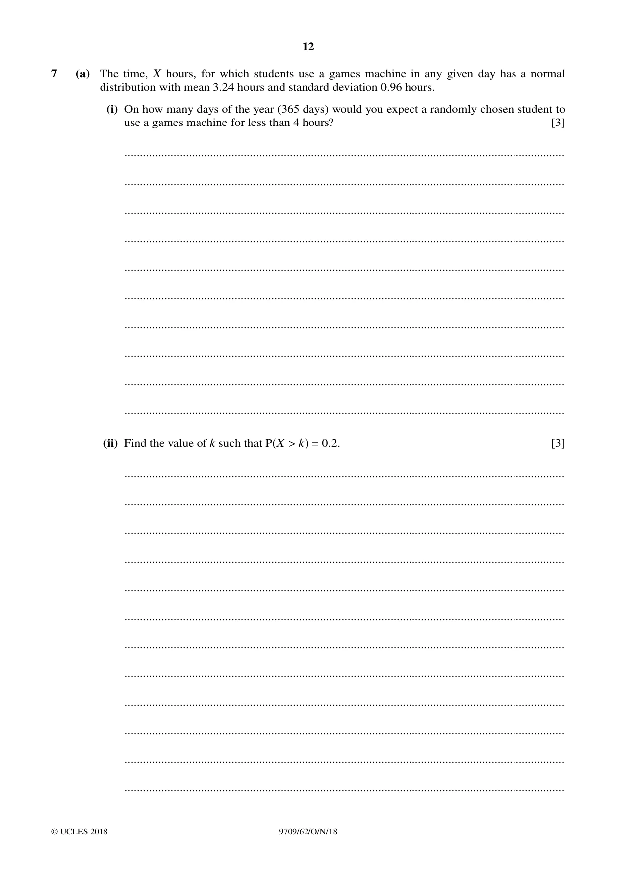 Cambridge A Level Mathematics 9709 2018 Oct/Nov Paper 6 · Variant 2 question paper, page 12 of 16