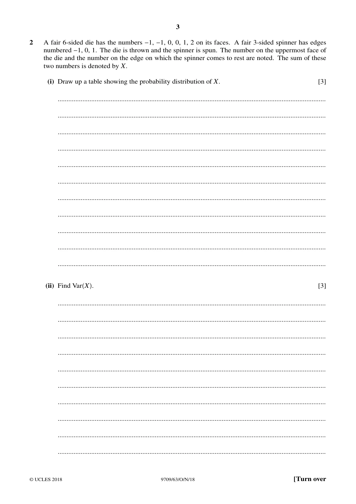 Cambridge A Level Mathematics 9709 2018 Oct/Nov Paper 6 · Variant 3 question paper, page 3 of 16