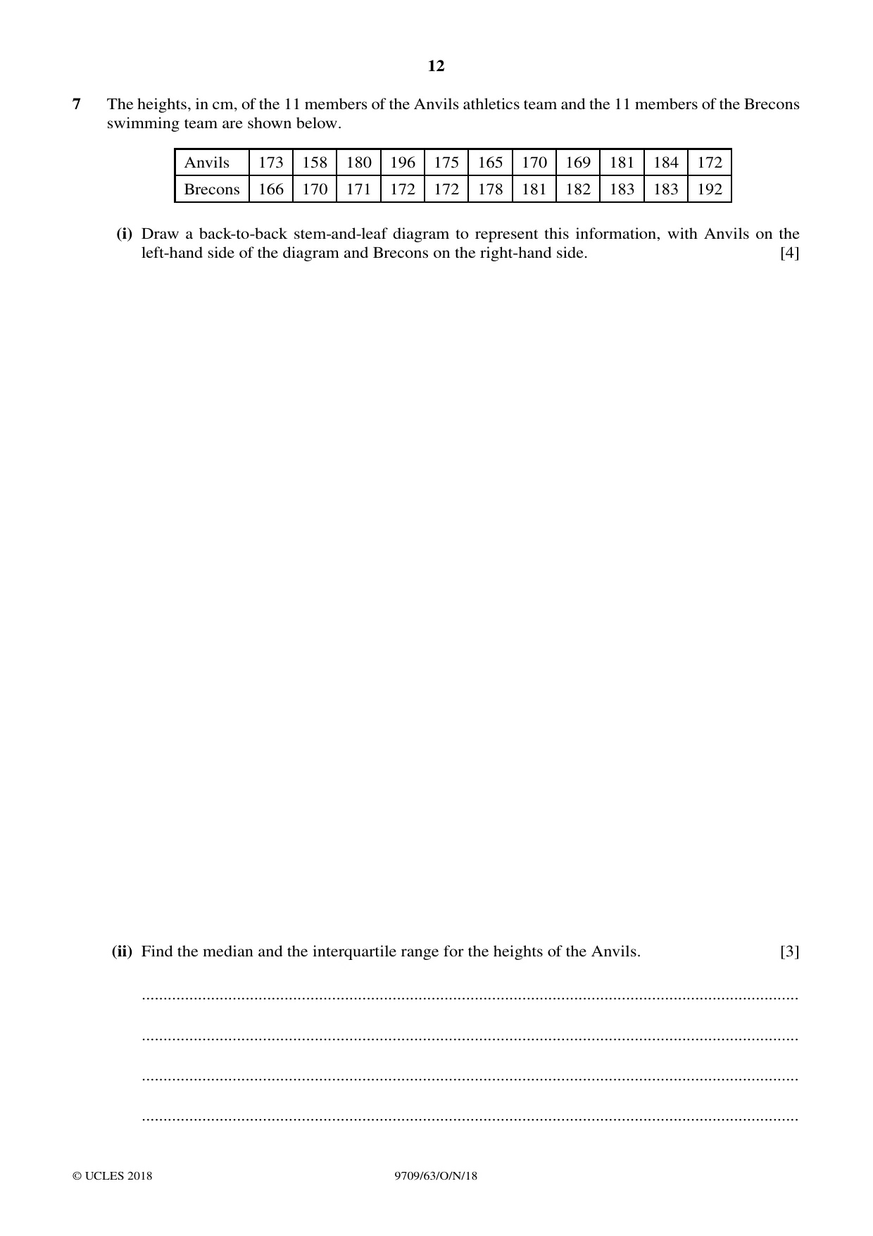 Cambridge A Level Mathematics 9709 2018 Oct/Nov Paper 6 · Variant 3 question paper, page 12 of 16
