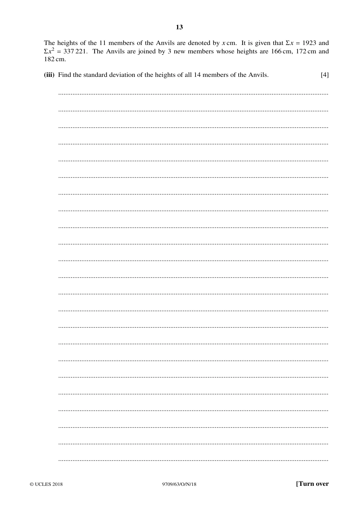 Cambridge A Level Mathematics 9709 2018 Oct/Nov Paper 6 · Variant 3 question paper, page 13 of 16